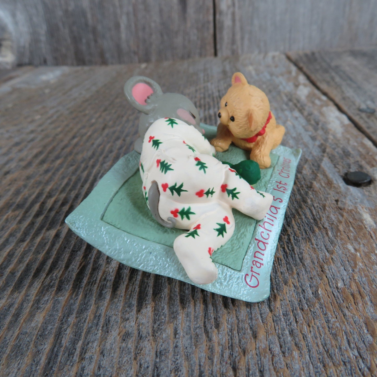 Vintage Baby Mouse on Blanket Clip Ornament Grandchild's First Christmas Hallmark Teddy Bear 1994