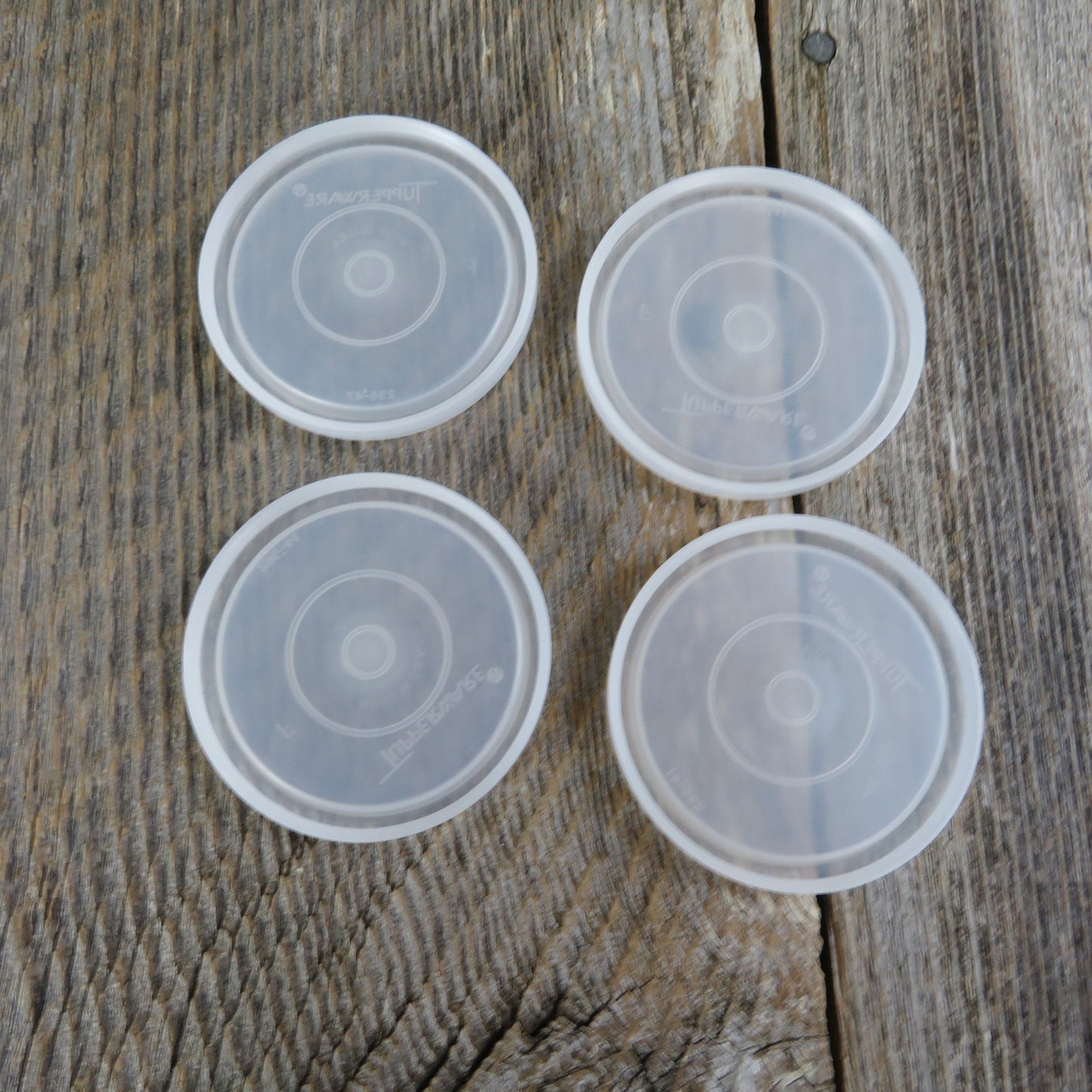 Vintage Tupperware Lid 296 Set of 4 Seal Replacement Fits Tumbler F Cup Plastic Covers 12 and 6 Ounce Drinking Glass White