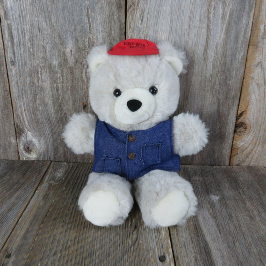 Vintage Teddy Bear Plush Cuddle Bear Denim Vest Red Trucker Hat Teddy Bear Express Trucking American Wego