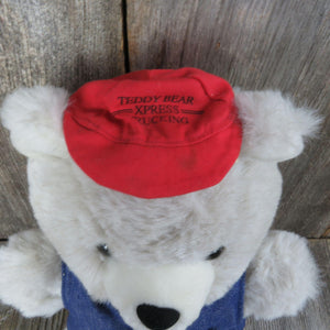Vintage Teddy Bear Plush Cuddle Bear Denim Vest Red Trucker Hat Teddy Bear Express Trucking American Wego