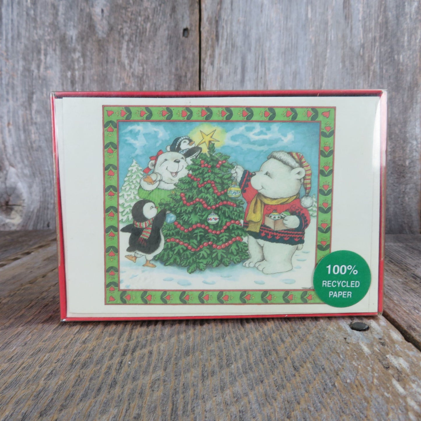 Polar Bear and Penguin Christmas Card Boxed Set Recycled Paper Greeting Made In USA