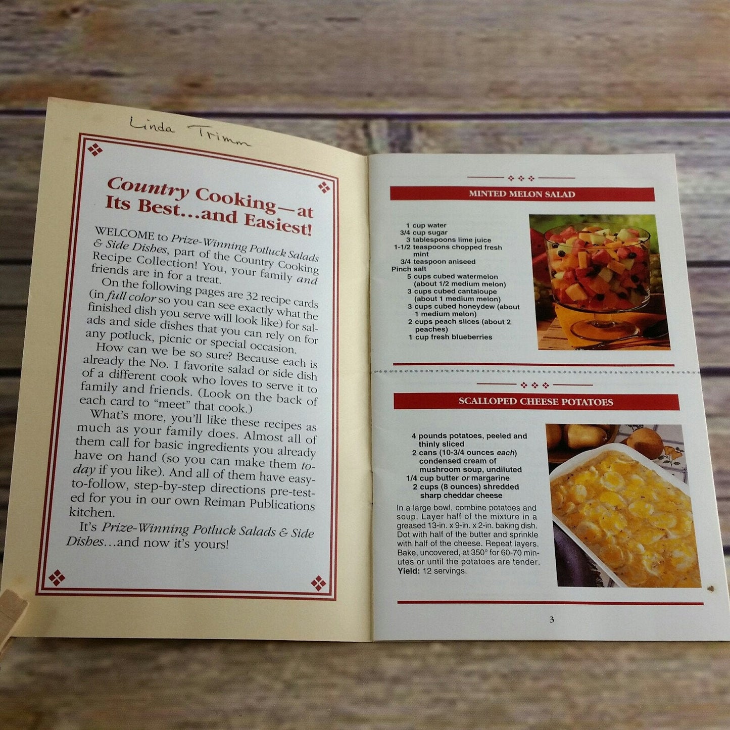 Vintage Cookbook The Country Cooking Recipe Collection Potluck Salads and Side Dishes Recipes 2000 Paperback Booklet