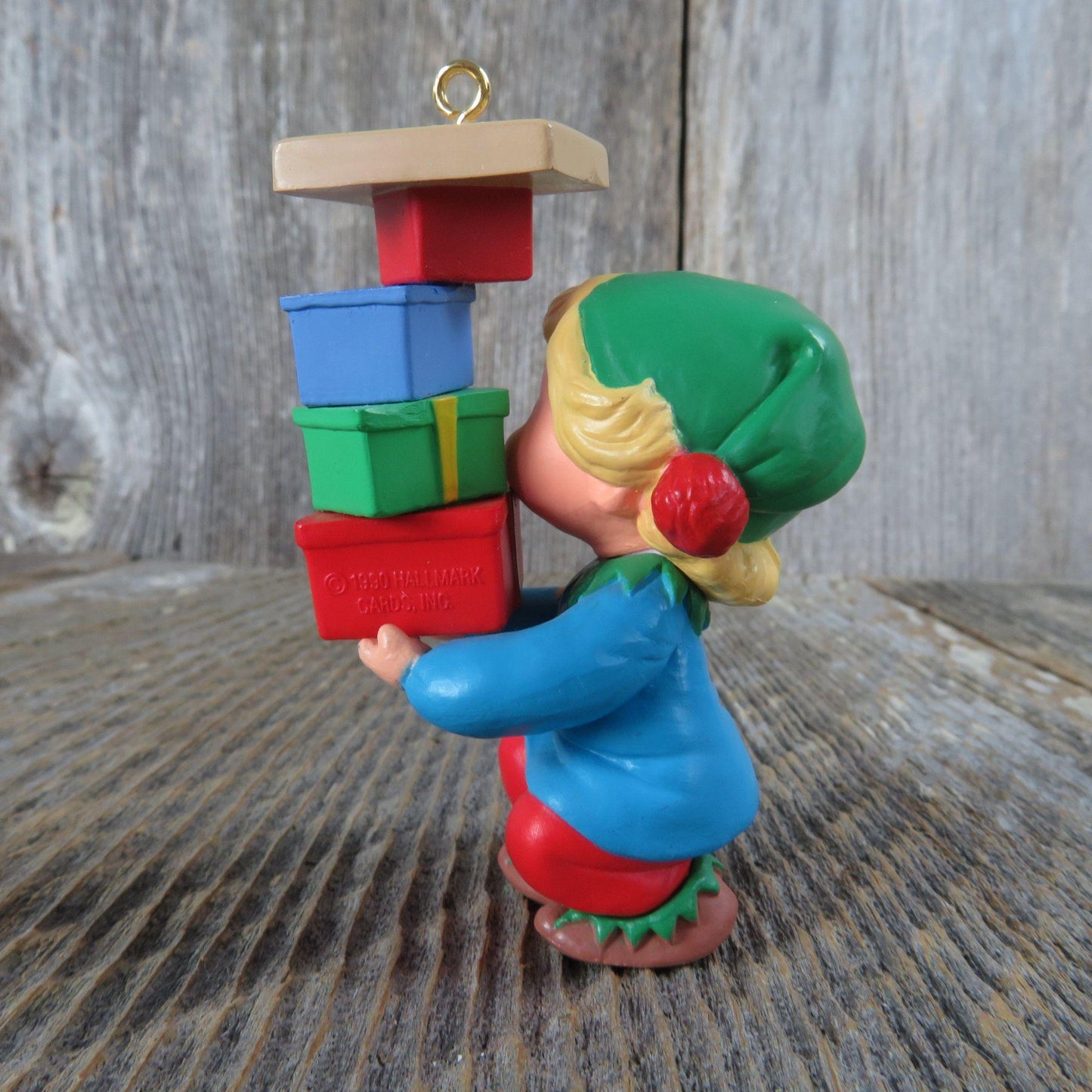 Vintage Armful of Joy Ornament Girl Women Elf With Stack of Gifts  Hallmark 1990 Christmas Collector's Club