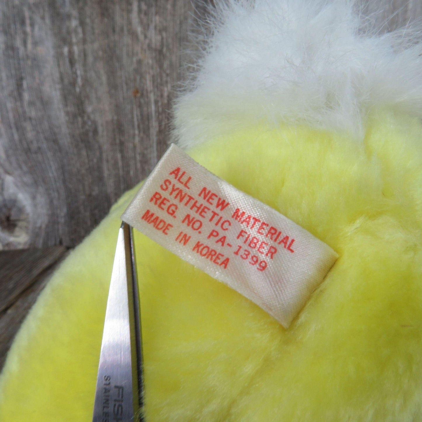 Vintage Yellow Bunny Plush Newman Importing Rabbit Pink Gingham Bow Basket Easter Stuffed Animal Pink Velvet Flocked Nose Made in Korea