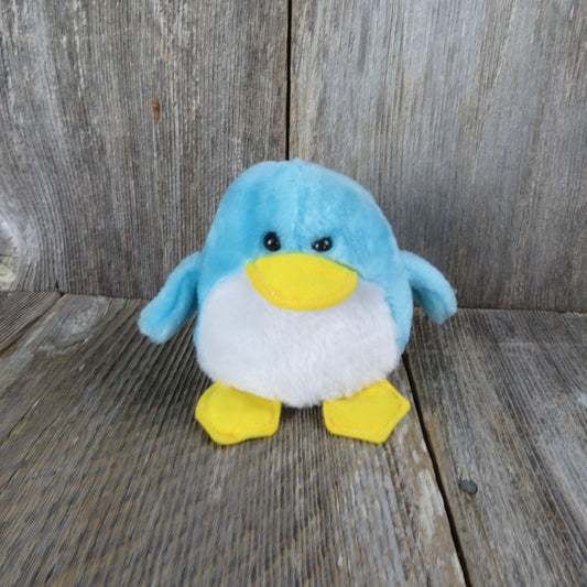 Vintage Blue Penguin Stuffed Animal Ace Novelty Plush White Yellow