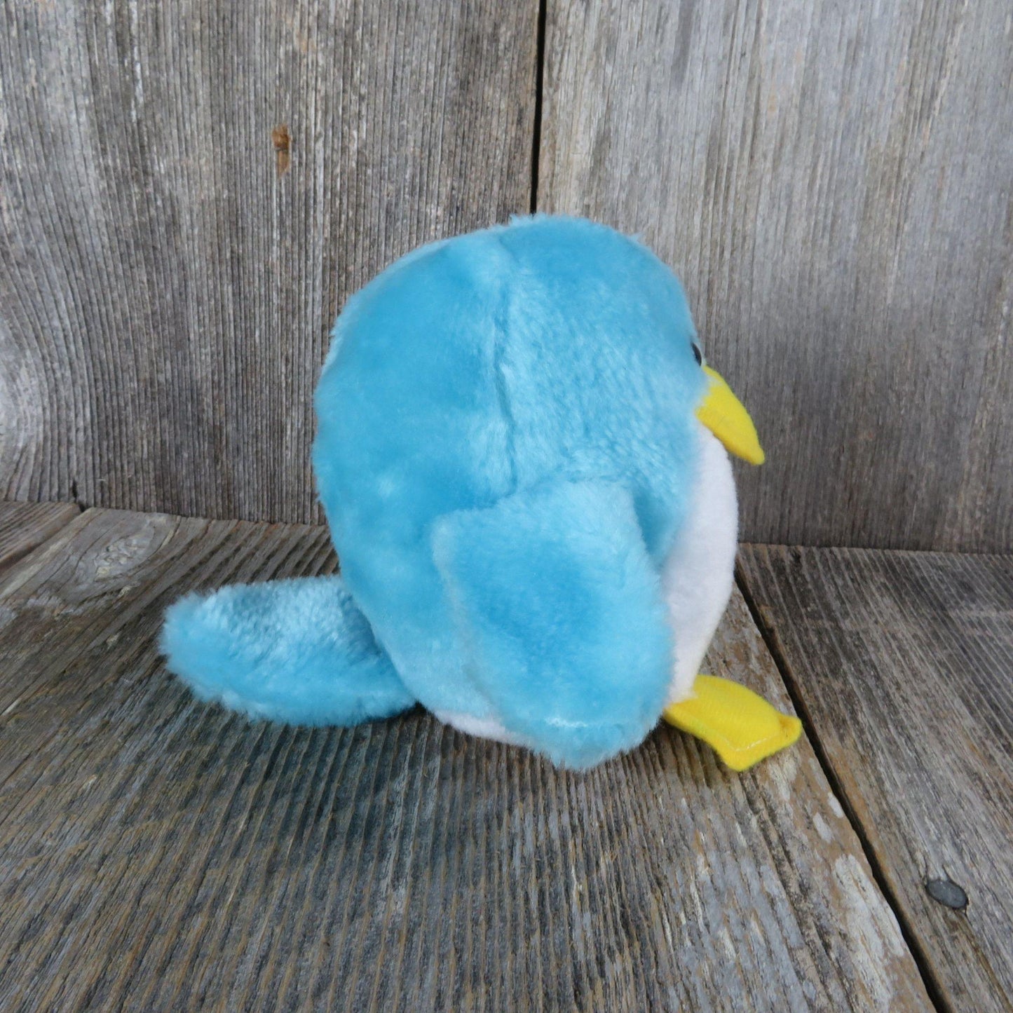 Vintage Blue Penguin Stuffed Animal Ace Novelty Plush White Yellow