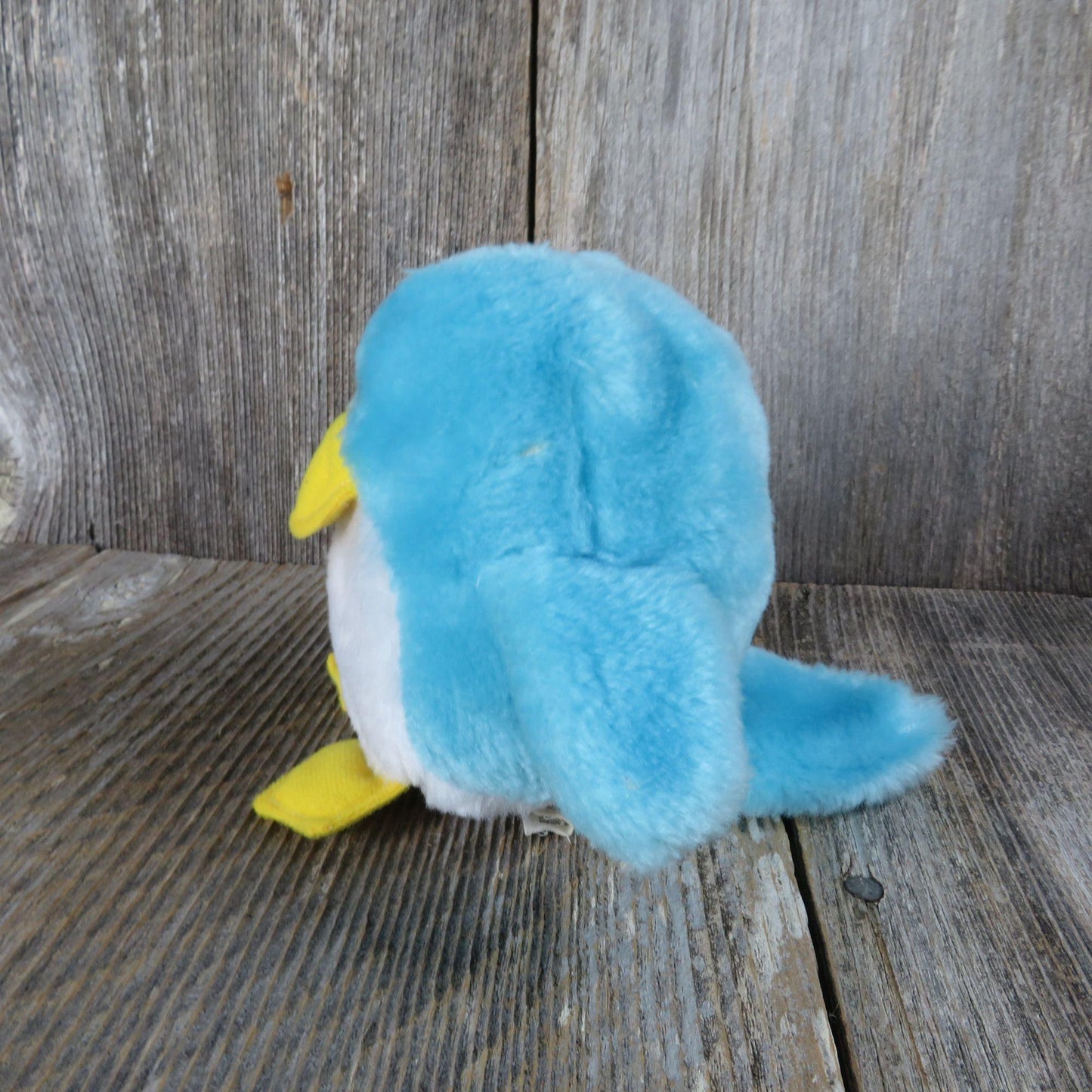 Vintage Blue Penguin Stuffed Animal Ace Novelty Plush White Yellow