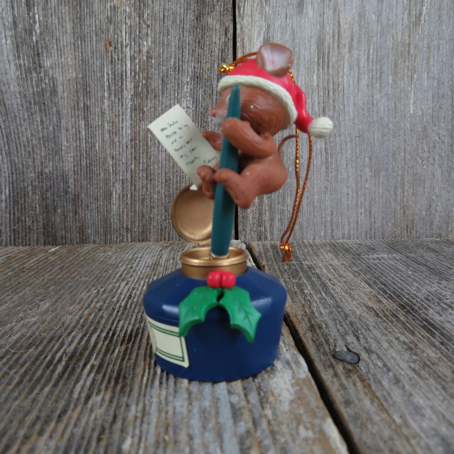 Vintage Mouse Inkwell Ornament Mouse Writing Letter To Santa Quill Pen Matrix Industries 1990s