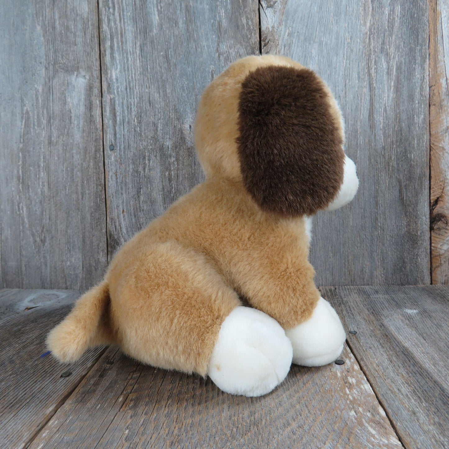 Vintage Floppy Eared Dog Plush Brown White Puppy Smile Lemonwood Flocked Nose