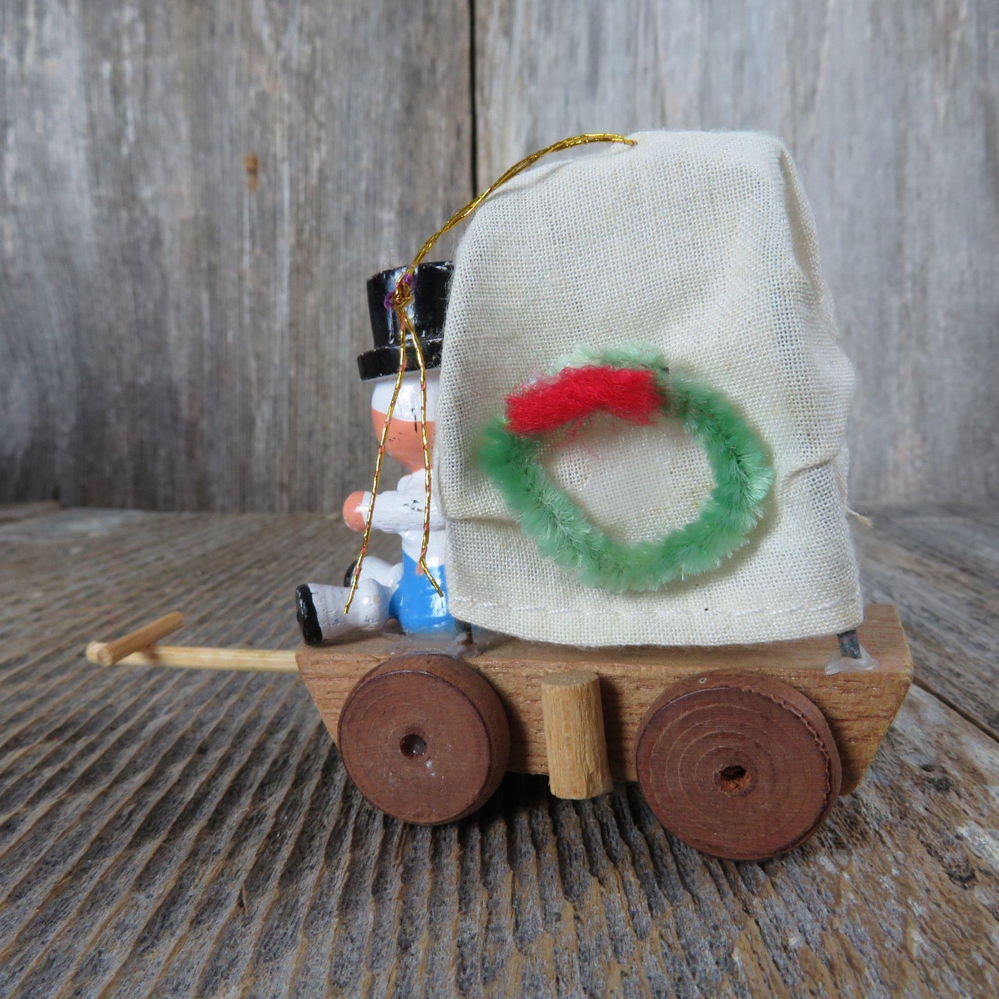 Vintage Chuckwagon Wooden Ornament Christmas Covered Wagon Wood Old West Cowboy