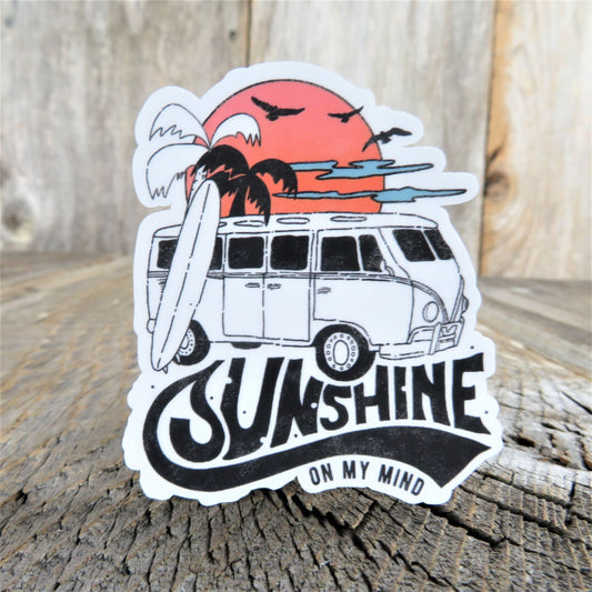 Sunshine on My Mind Sticker Summer Ocean Retro Surfer Van Colored Decal Palm Tree Waterproof Souvenir Car Water Bottle Laptop