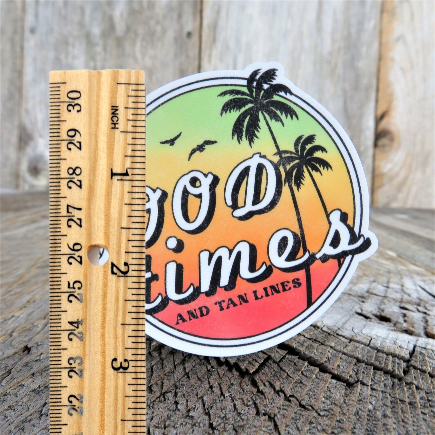 Good Times and Tan Lines Sticker Beach Summer Retro Colored Decal Palm Tree Waterproof Car Water Bottle Laptop