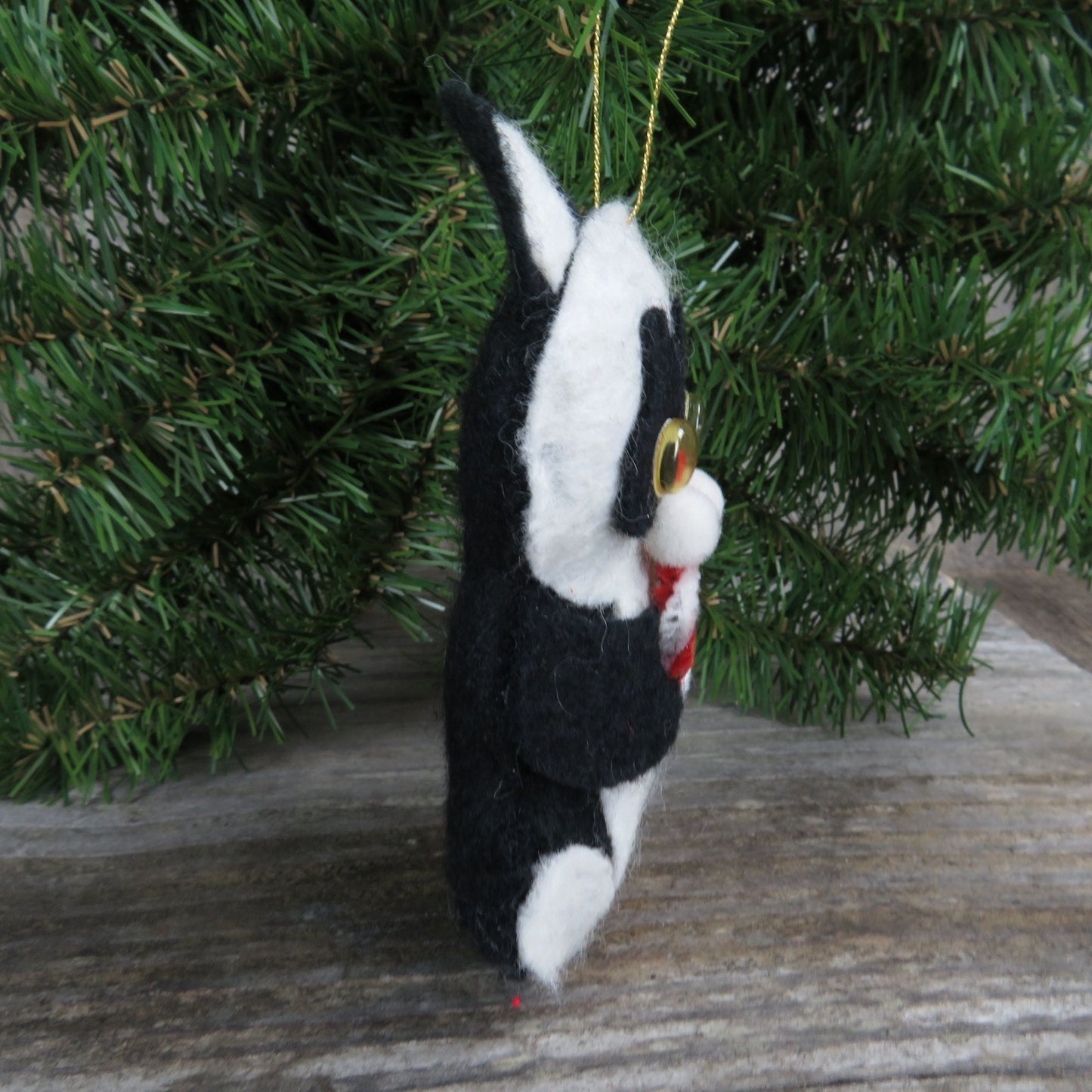 Vintage Panda Bear Plush Ornament Christmas Googly Eyes Felt Black and White Stuffed Animal