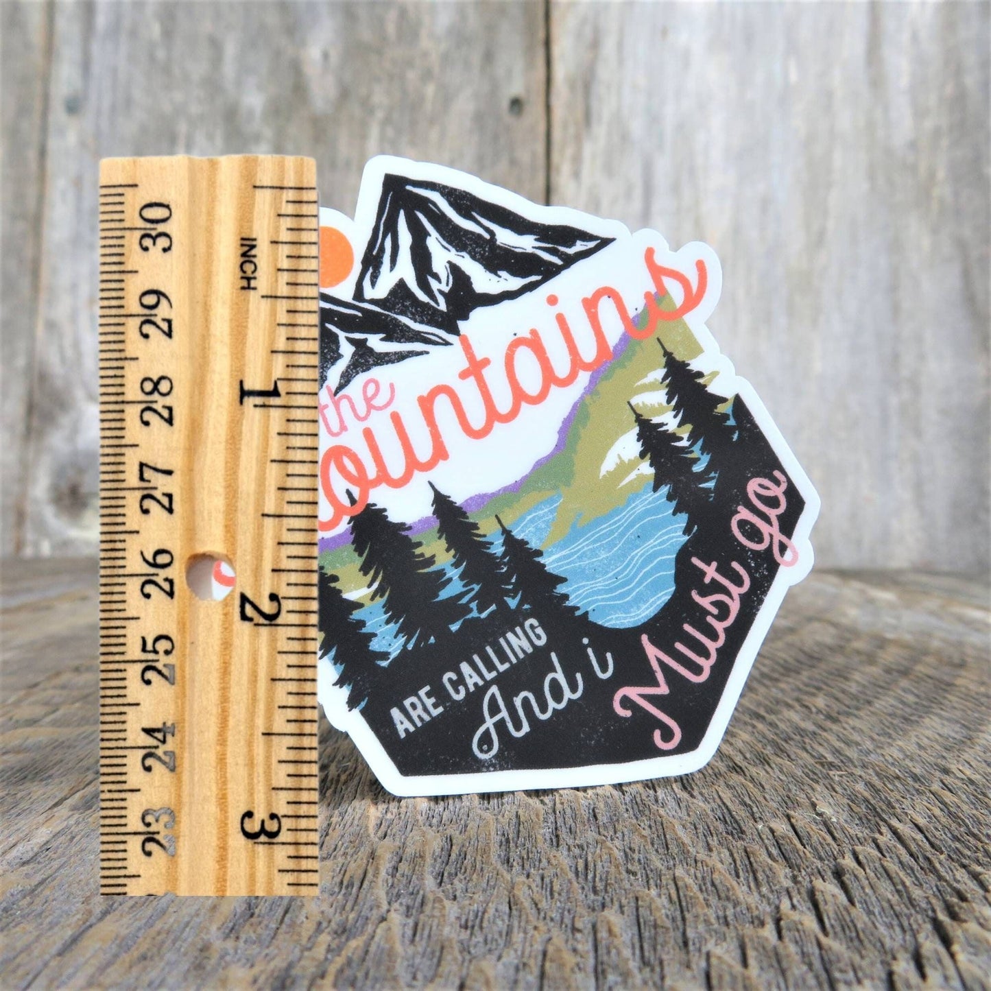 The Mountains are Calling Sticker Full Color Waterproof Outdoors Camping Mountains Water Bottle Sticker