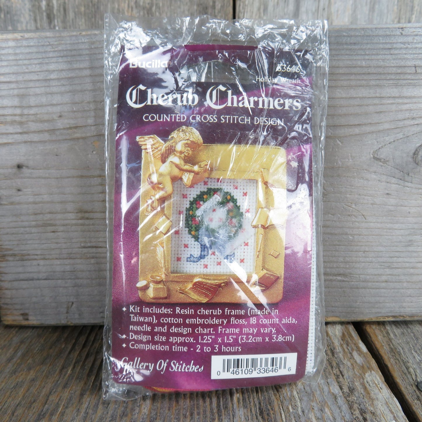 Holiday Wreath Counted Cross Stitch Kit Cherub Charmers Bucilla Christmas Framed 33646