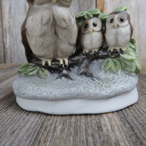 Vintage Owl and Chicks Figurine Brown Bird Owlets Ceramic UCGC Korea