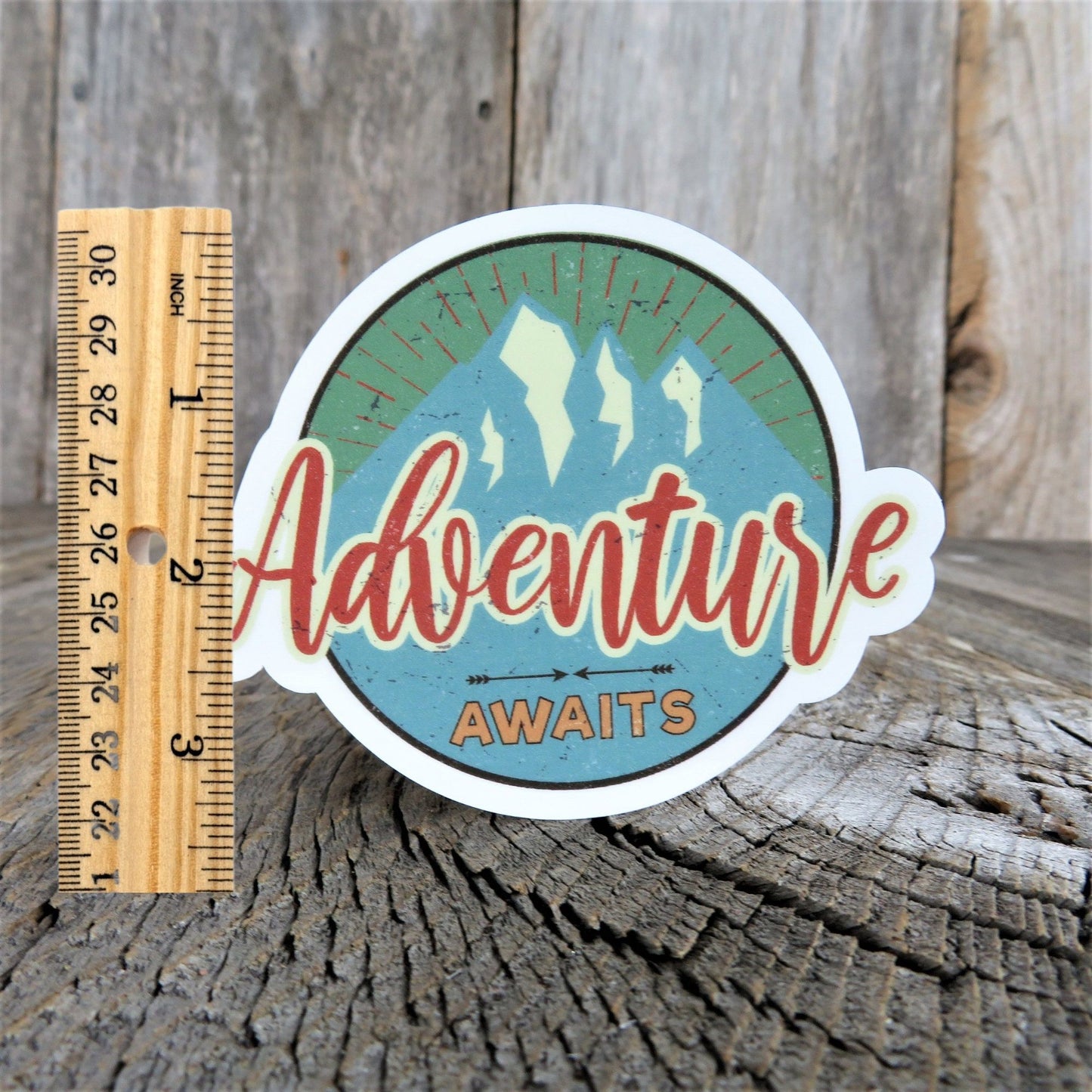 Adventure Awaits Sticker Outdoor Lover Retro Color Waterproof Travel Souvenir Water Bottle Laptop Mountains