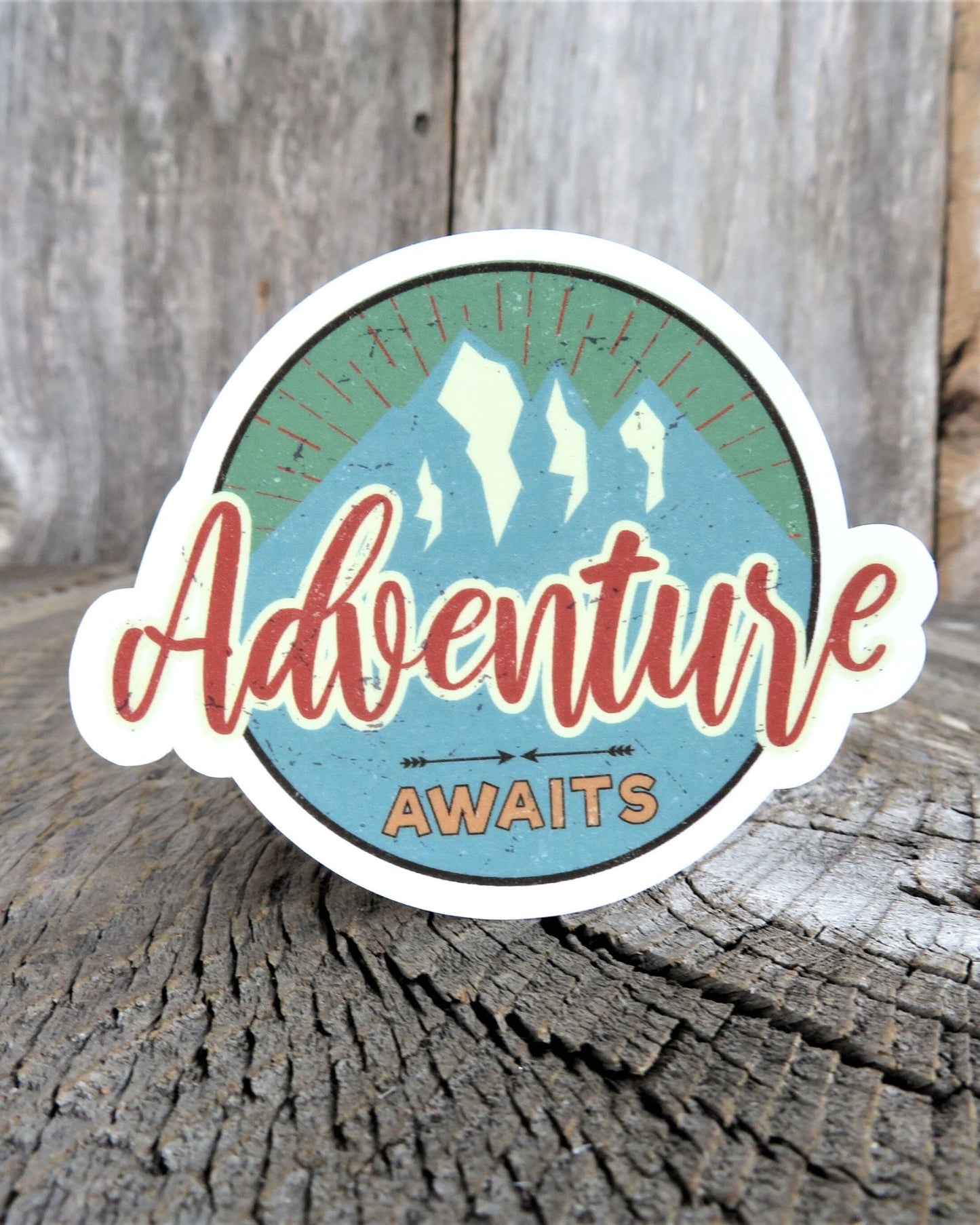 Adventure Awaits Sticker Outdoor Lover Retro Color Waterproof Travel Souvenir Water Bottle Laptop Mountains