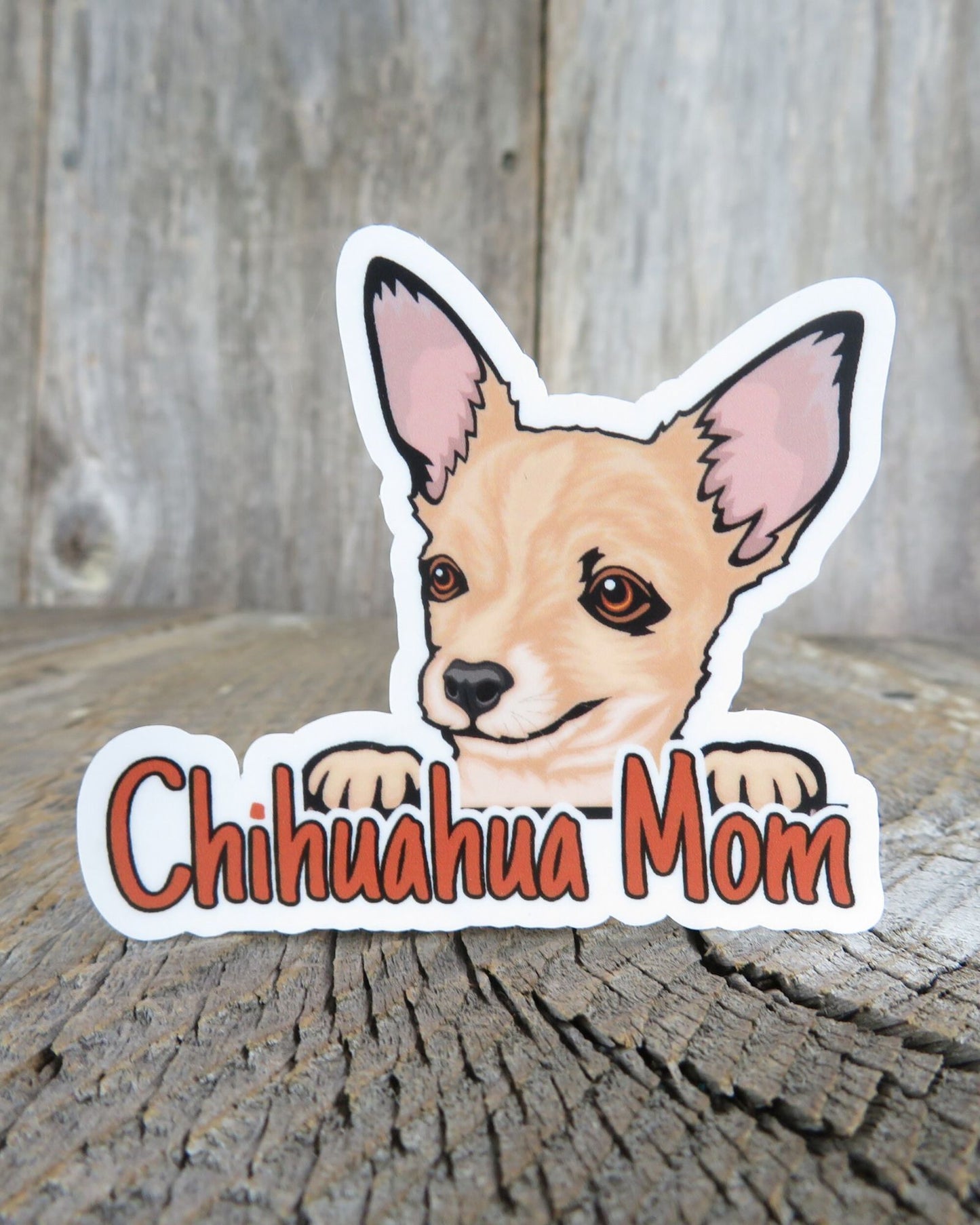 Chihuahua Mom Dog Sticker Peeking Puppy Tan Full Color Waterproof Dog Lover Sticker Water Bottle Laptop