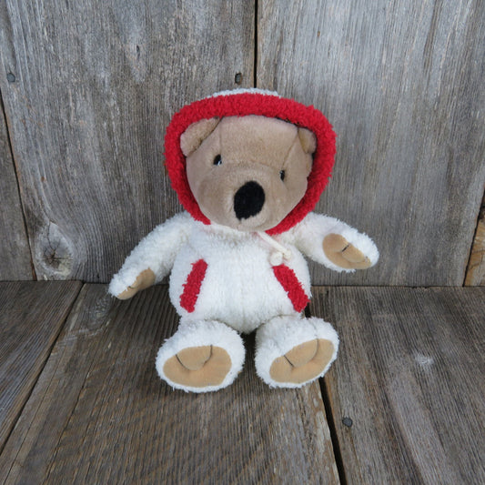 Vintage Teddy Bear In White Fleece Sherpa Suit Plush Creations Winter Pocket Red Trim Plaid 1998