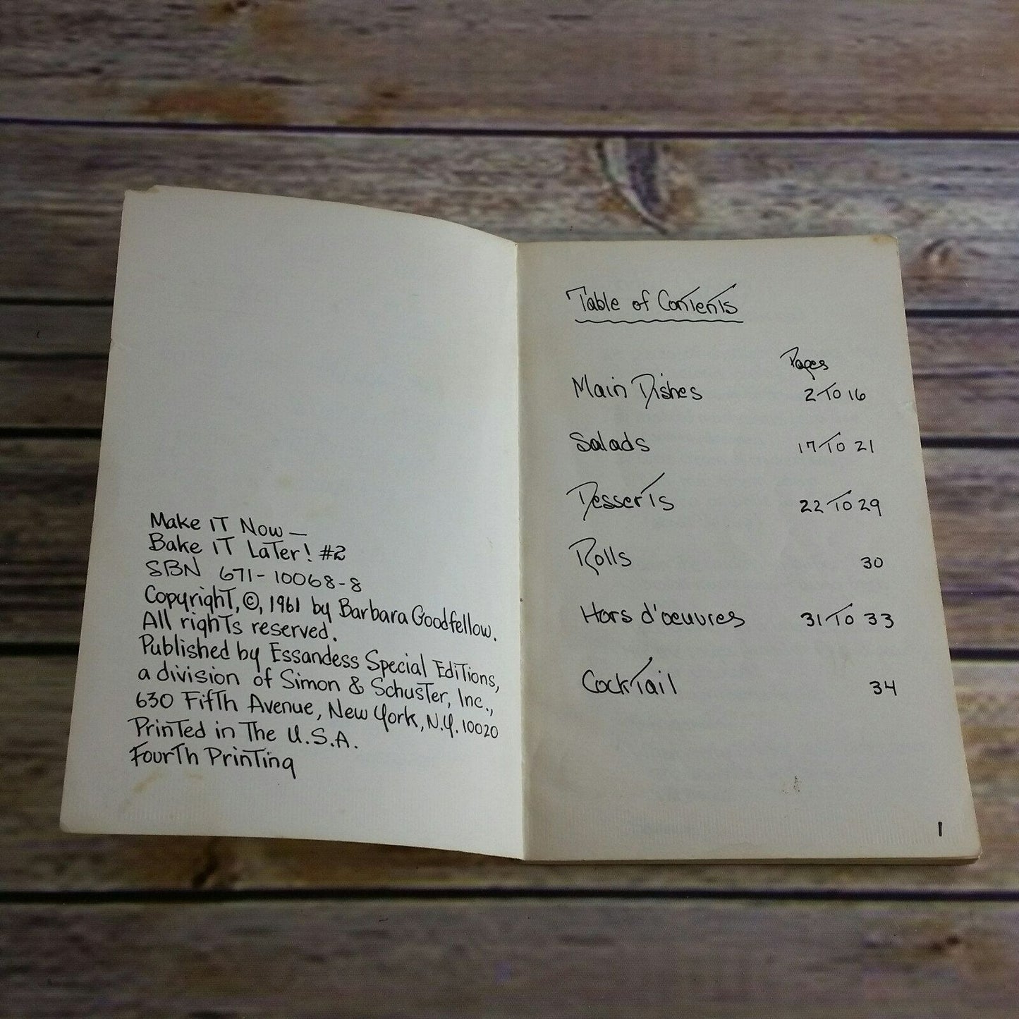 Vintage Cookbook Make It Now Bake it Later #2 Barbara Goodfellow Handwritten 1961 Paperback Booklet