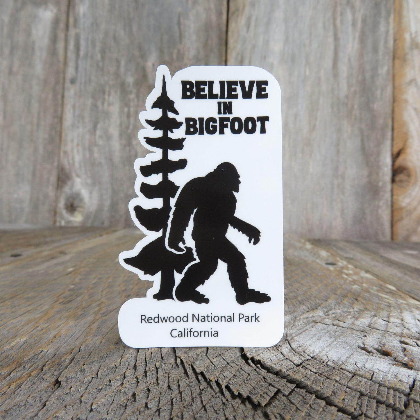 Redwood National Park Sticker Believe in Bigfoot California Tall Tree Outdoors Waterproof Water Bottle Laptop Sticker