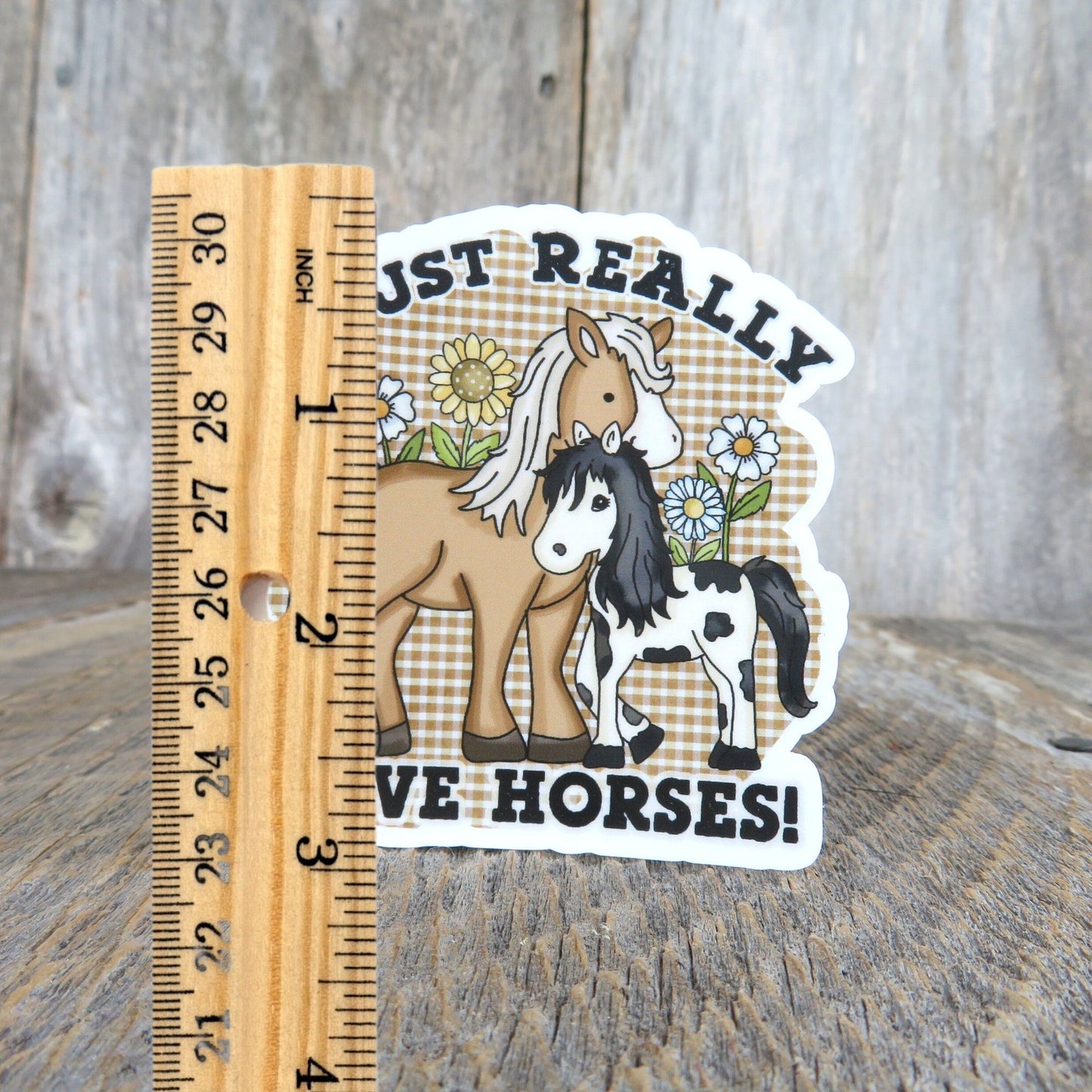I Just Really Love Horses Sticker Waterproof Full Color Gingham Equestrian Horse Riding