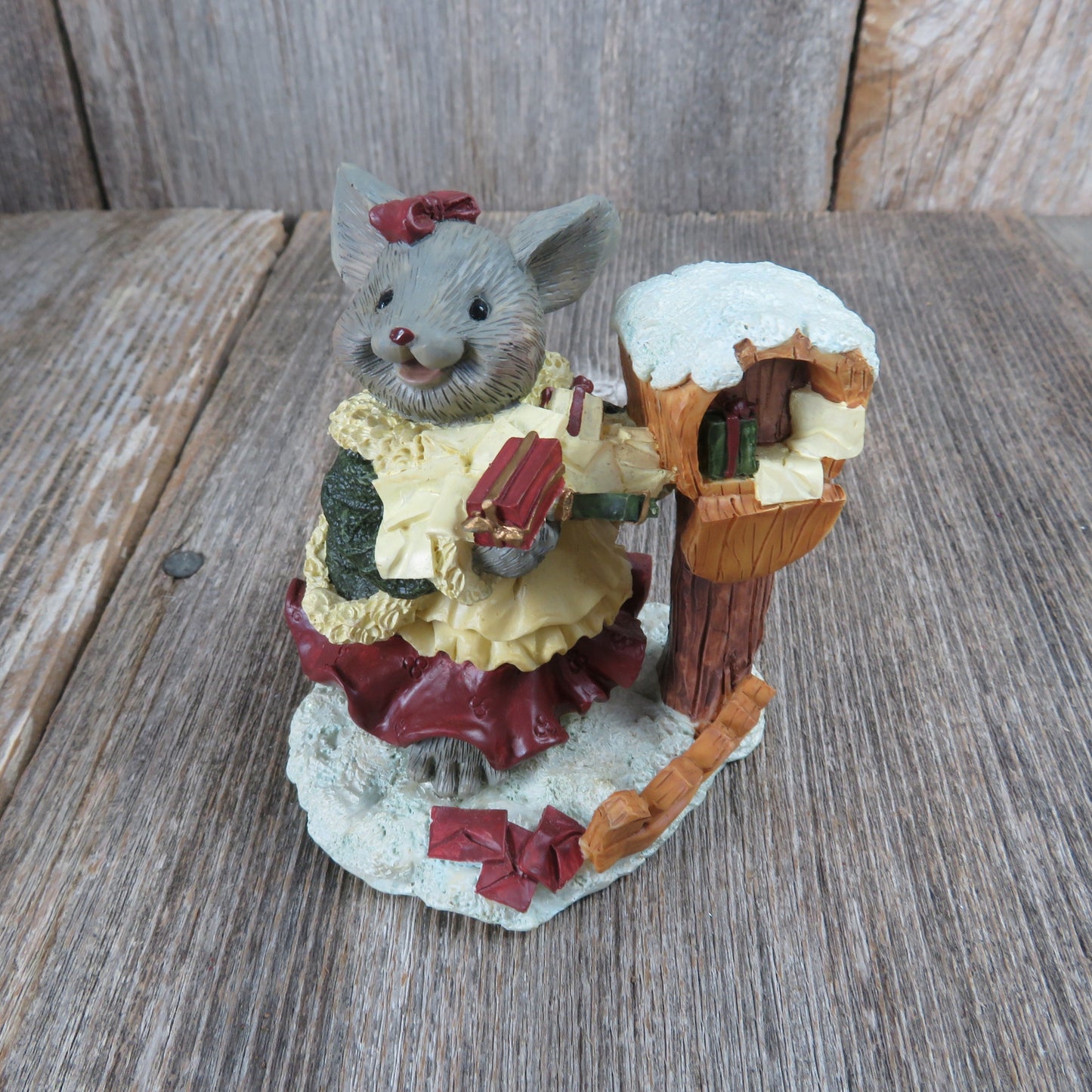 Vintage Mouse Lady at Mailbox Figurine World Bazaars Merry Mouse Collection Christmas Cards Letters Village Towns Person