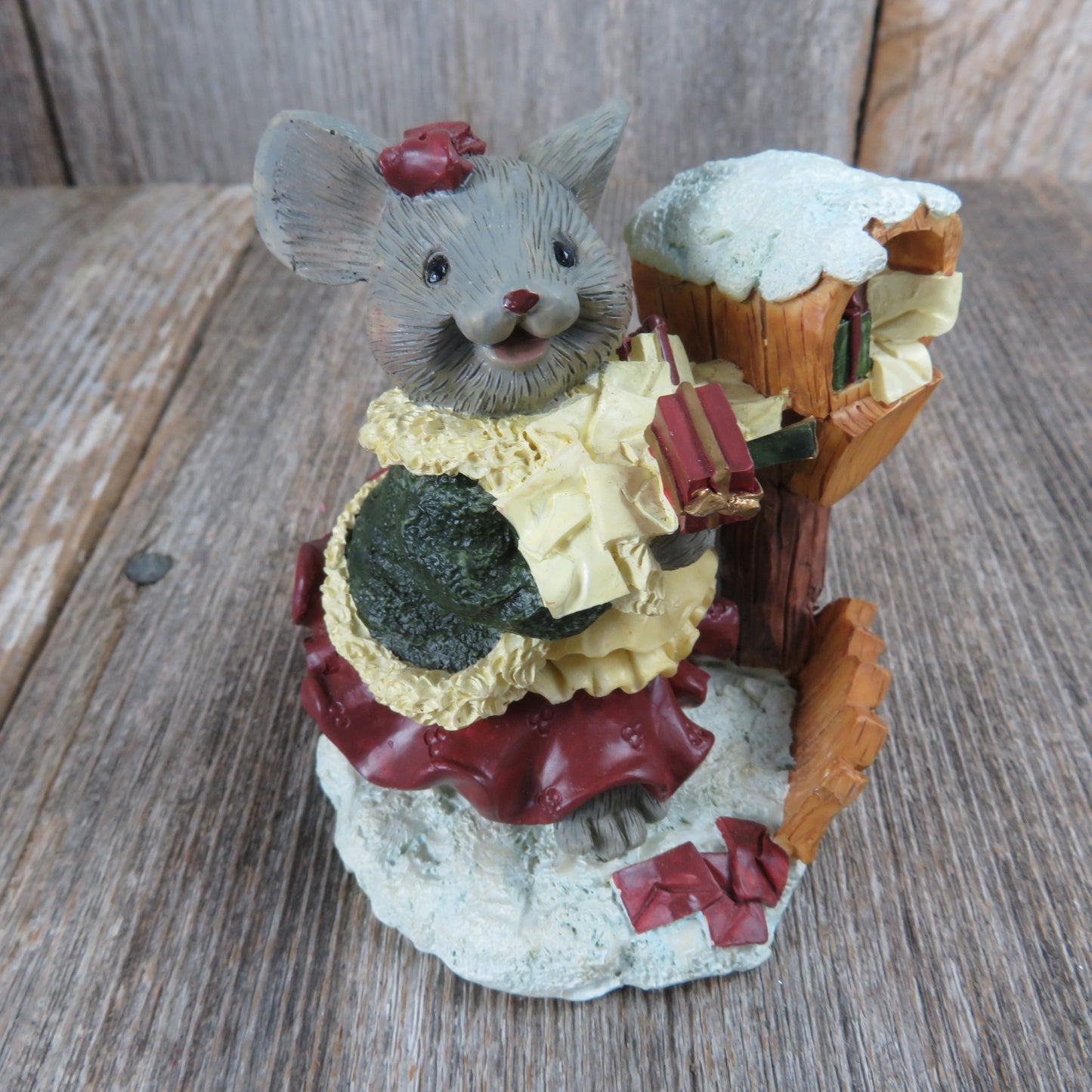 Vintage Mouse Lady at Mailbox Figurine World Bazaars Merry Mouse Collection Christmas Cards Letters Village Towns Person