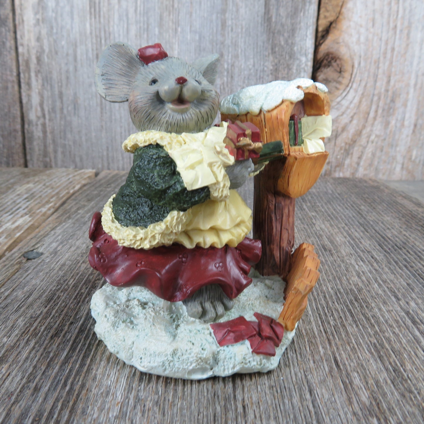 Vintage Mouse Lady at Mailbox Figurine World Bazaars Merry Mouse Collection Christmas Cards Letters Village Towns Person