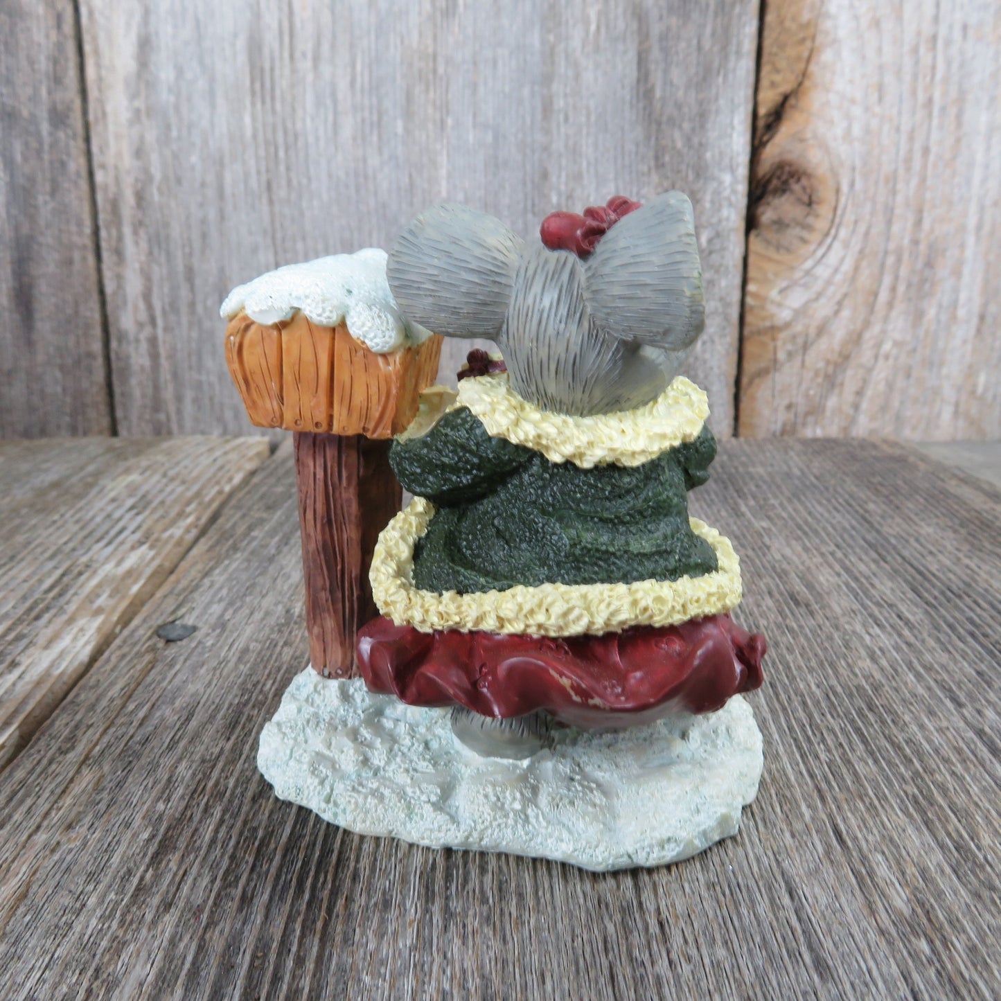 Vintage Mouse Lady at Mailbox Figurine World Bazaars Merry Mouse Collection Christmas Cards Letters Village Towns Person