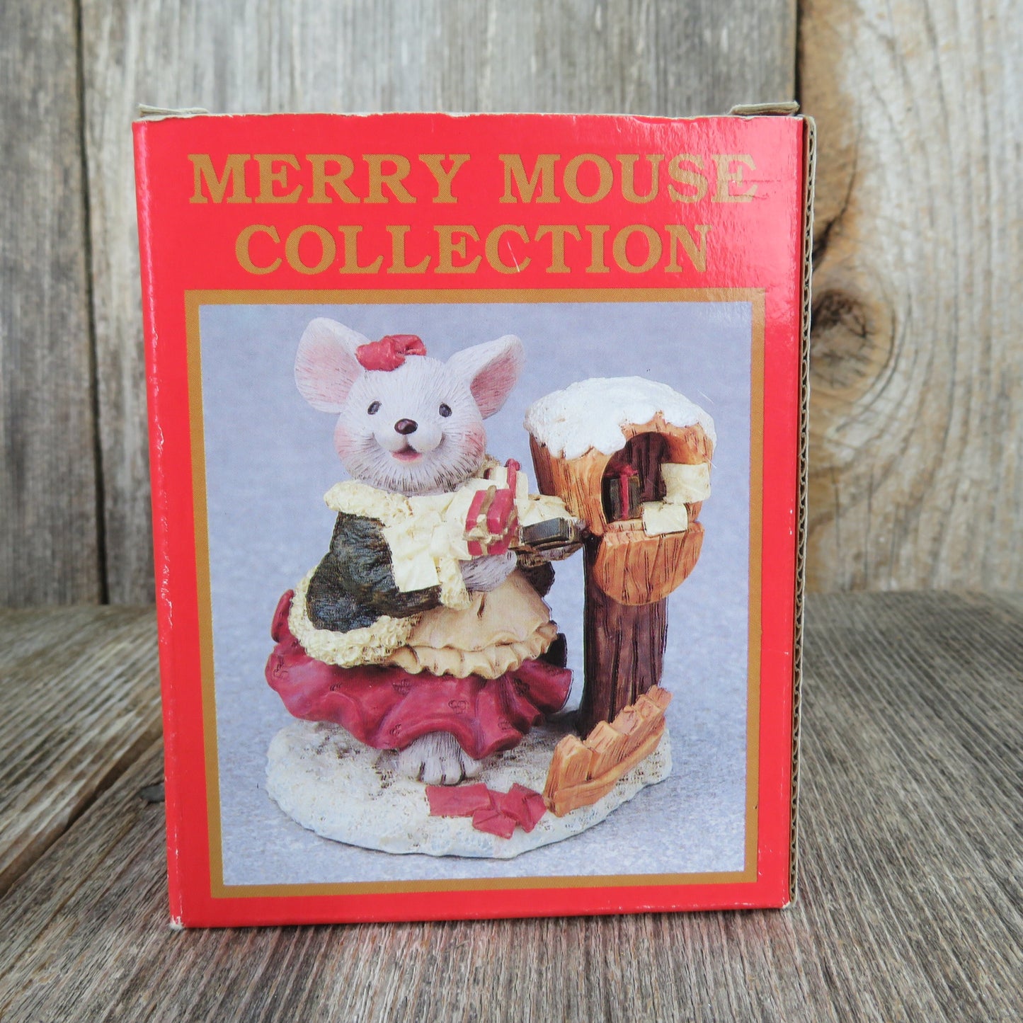 Vintage Mouse Lady at Mailbox Figurine World Bazaars Merry Mouse Collection Christmas Cards Letters Village Towns Person