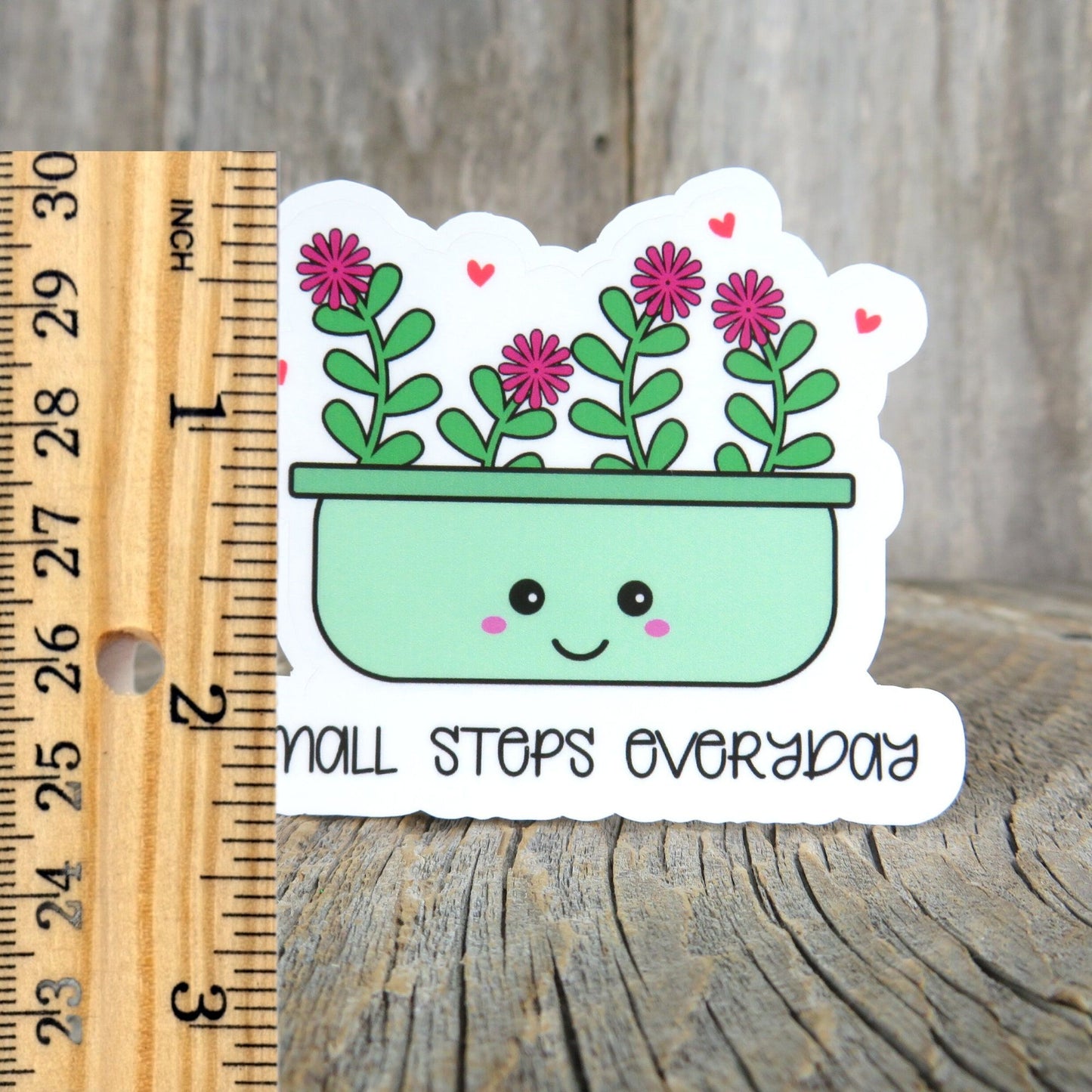 Small Steps Everyday Sticker Full Color Kawaii Plant Waterproof Positive Saying Water Bottle