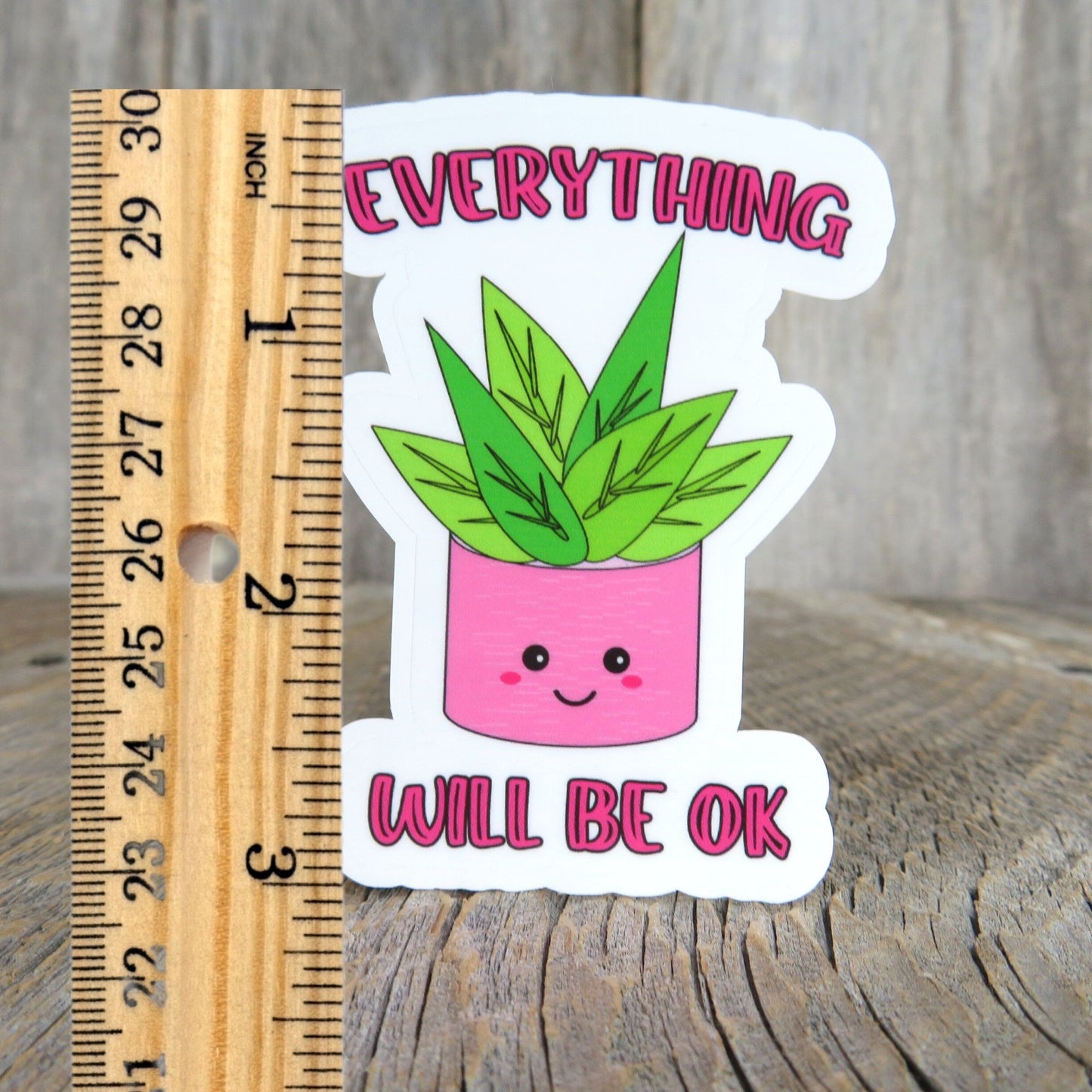 Everything Will Be Okay Sticker Full Color Kawaii House Plant Waterproof Positive Saying Plant lovers Water Bottle