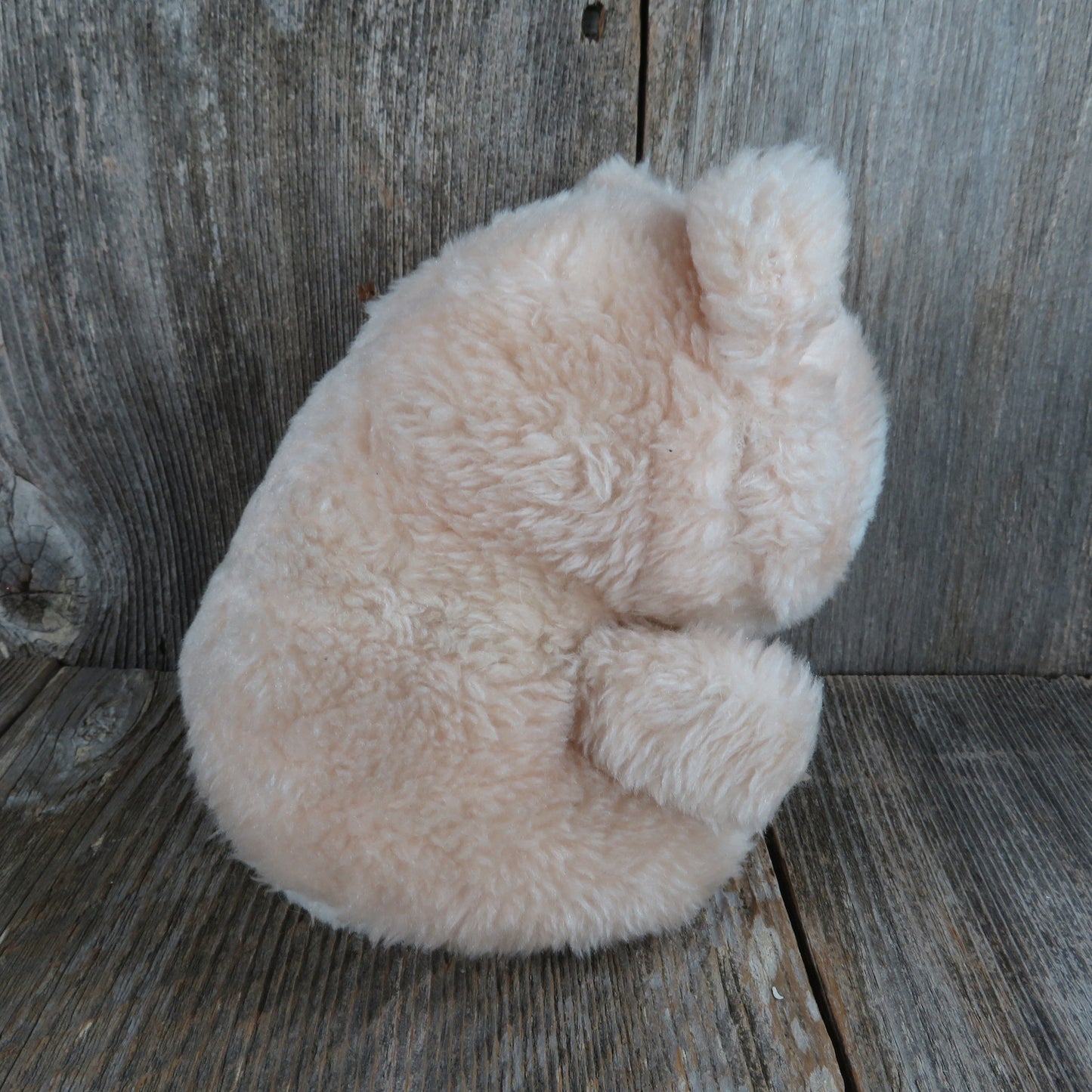 Vintage Peach Bear Plush White Cheeks Freckles Plastic Nose Sitting White Belly Stuffed Animal