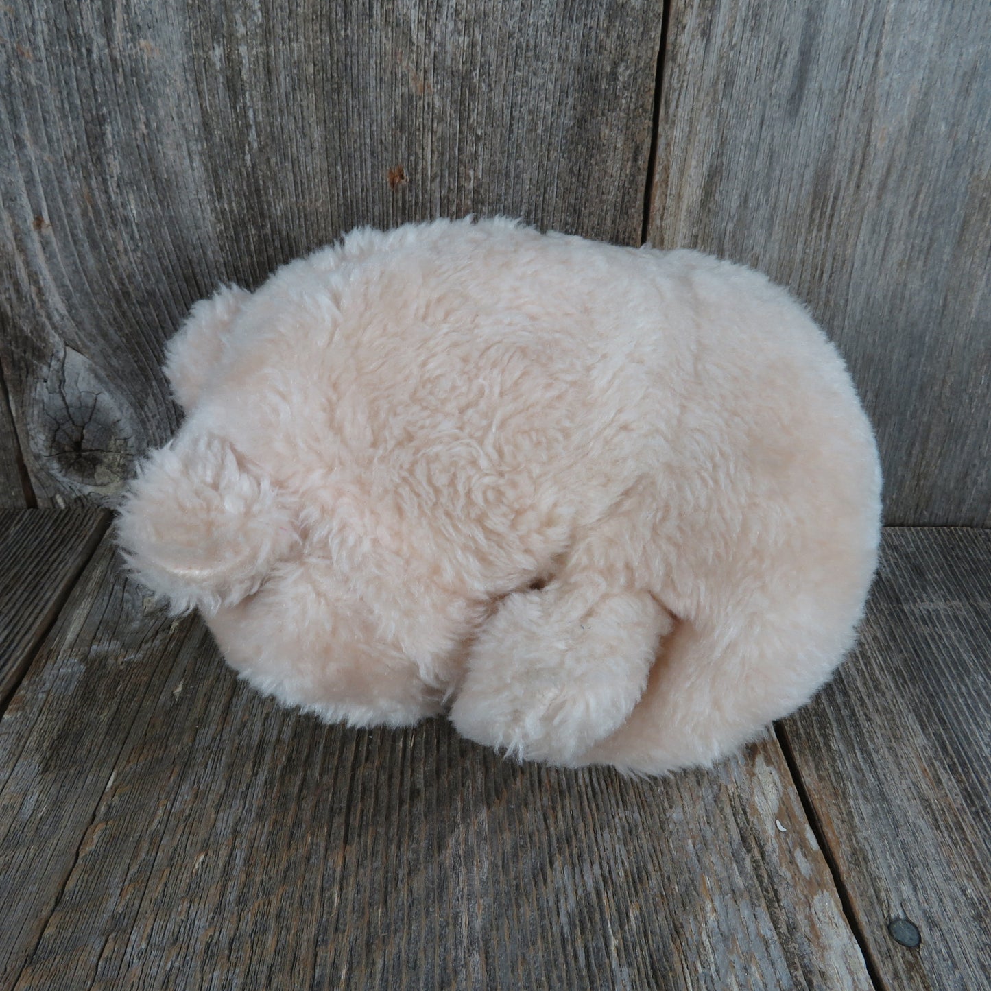 Vintage Peach Bear Plush White Cheeks Freckles Plastic Nose Sitting White Belly Stuffed Animal