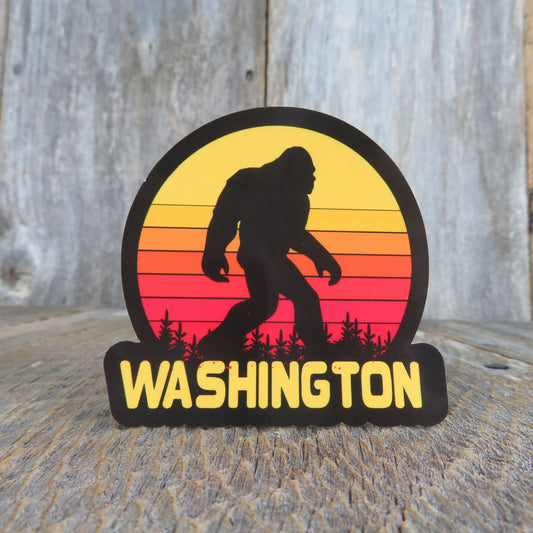 Washington Bigfoot Sticker Retro Sunset Souvenir Waterproof Travel Water Bottle Laptop Red Yellow