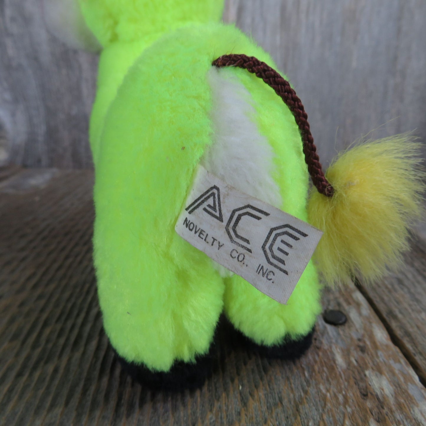 Vintage Cow Plush Florescent Green Yellow Horns Stuffed Animal Tongue Ace Novelty