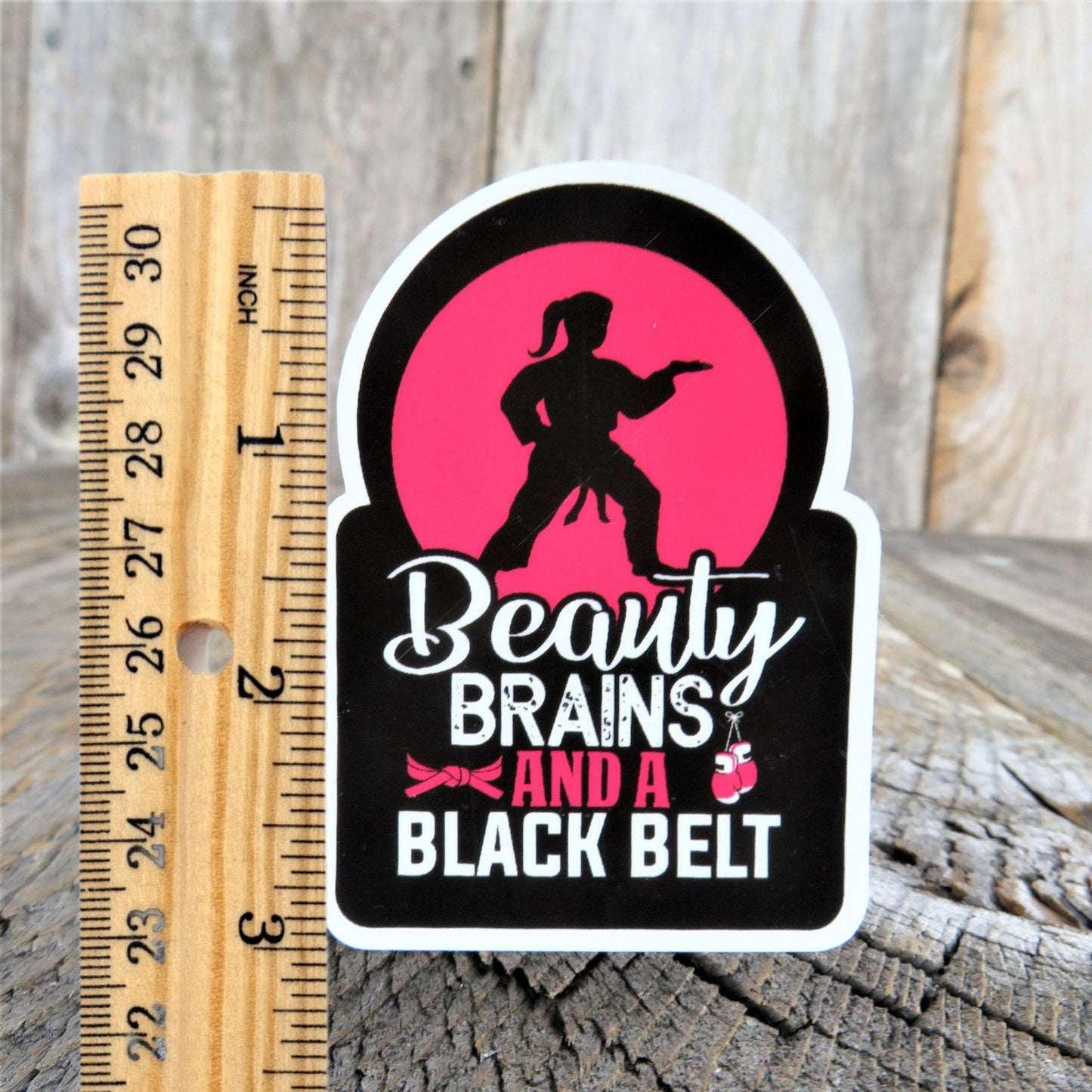 Beauty Brains Blackbelt Sticker Waterproof Girl Martial Arts Karate Jiu Jitsu Humor Funny Car Water Bottle Laptop