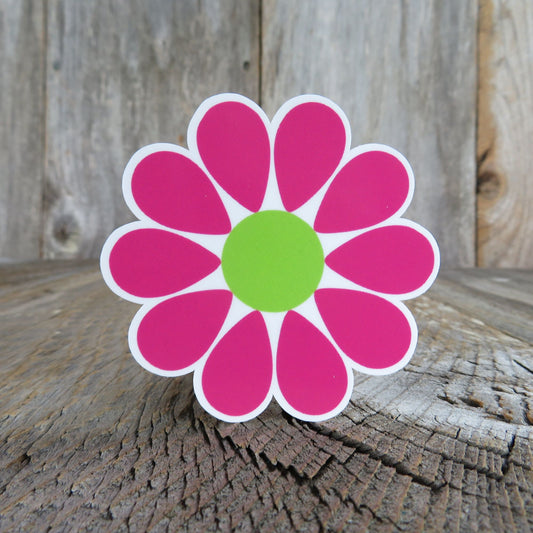 Daisy Flower Sticker Pink and Green Retro Style Waterproof Full Color Groovy 70's Flower Power