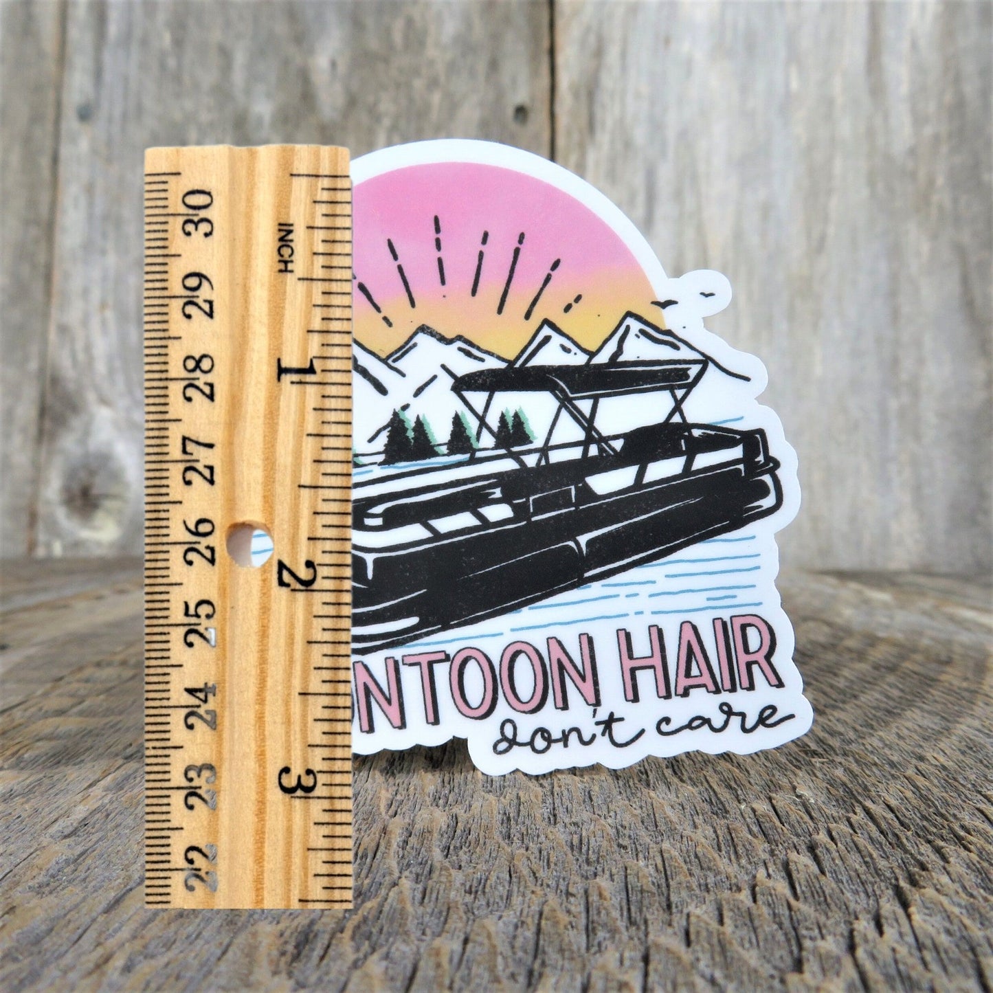 Pontoon Hair Don't Care Sticker Waterproof Lake Lover Sticker Messy Bun Mountains Woods Camping Outdoors Retro Colors