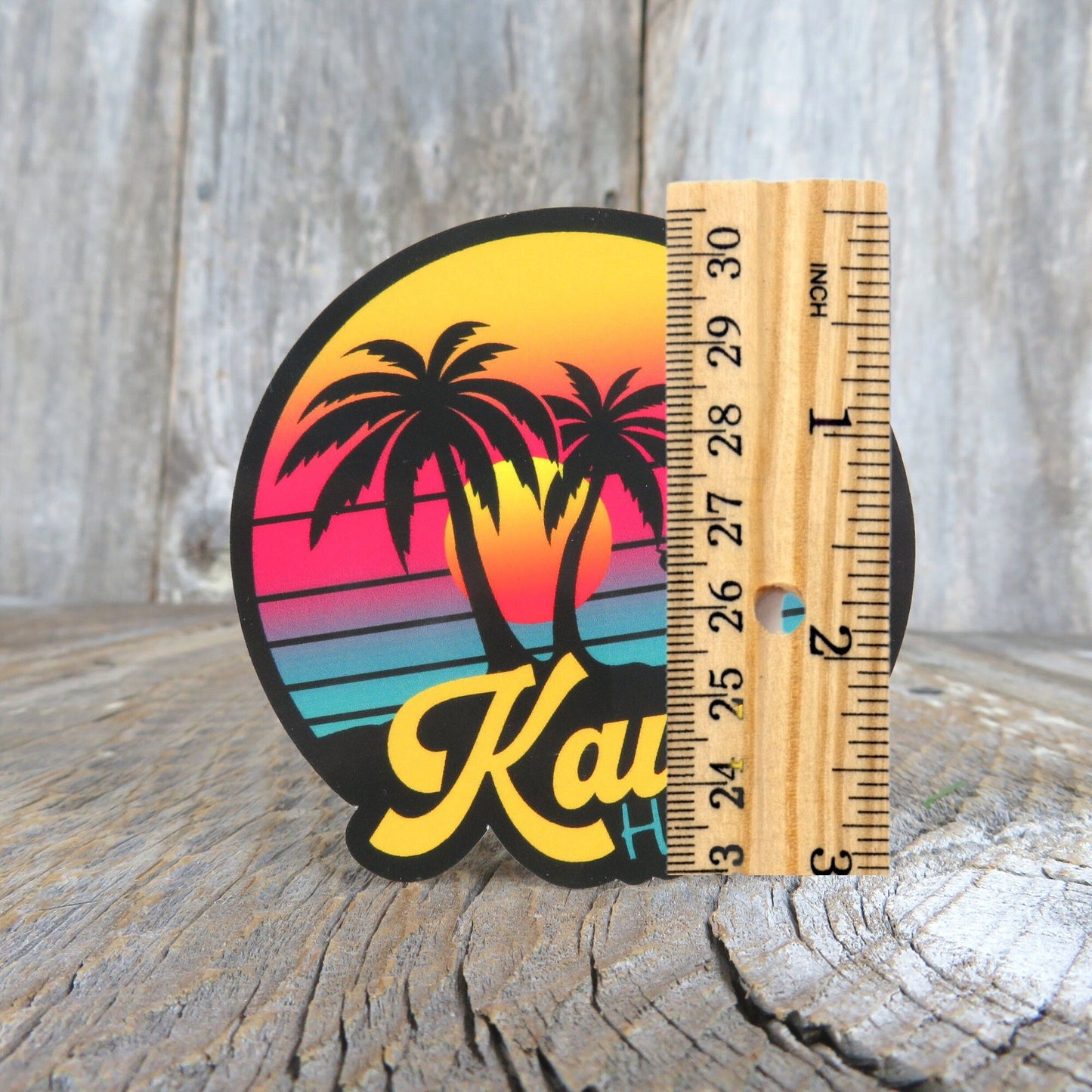 Surfing Hawaii Sticker Kauai Retro Sunset Palm Trees Souvenir Travel Sticker