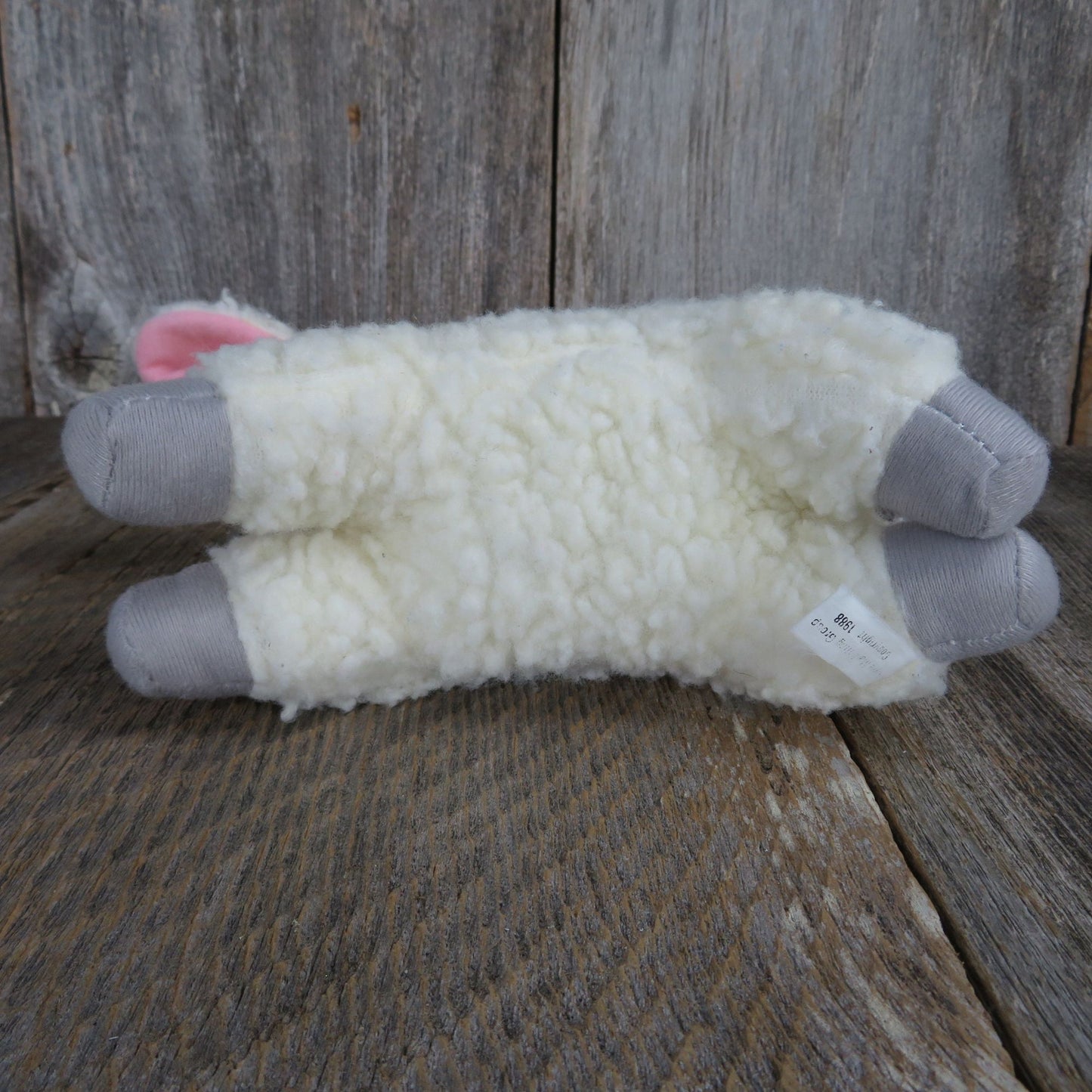 Vintage Sheep Plush Lamb Eyes Closed Gray Feet Baby Sherpa Easter Stuffed Animal 1988