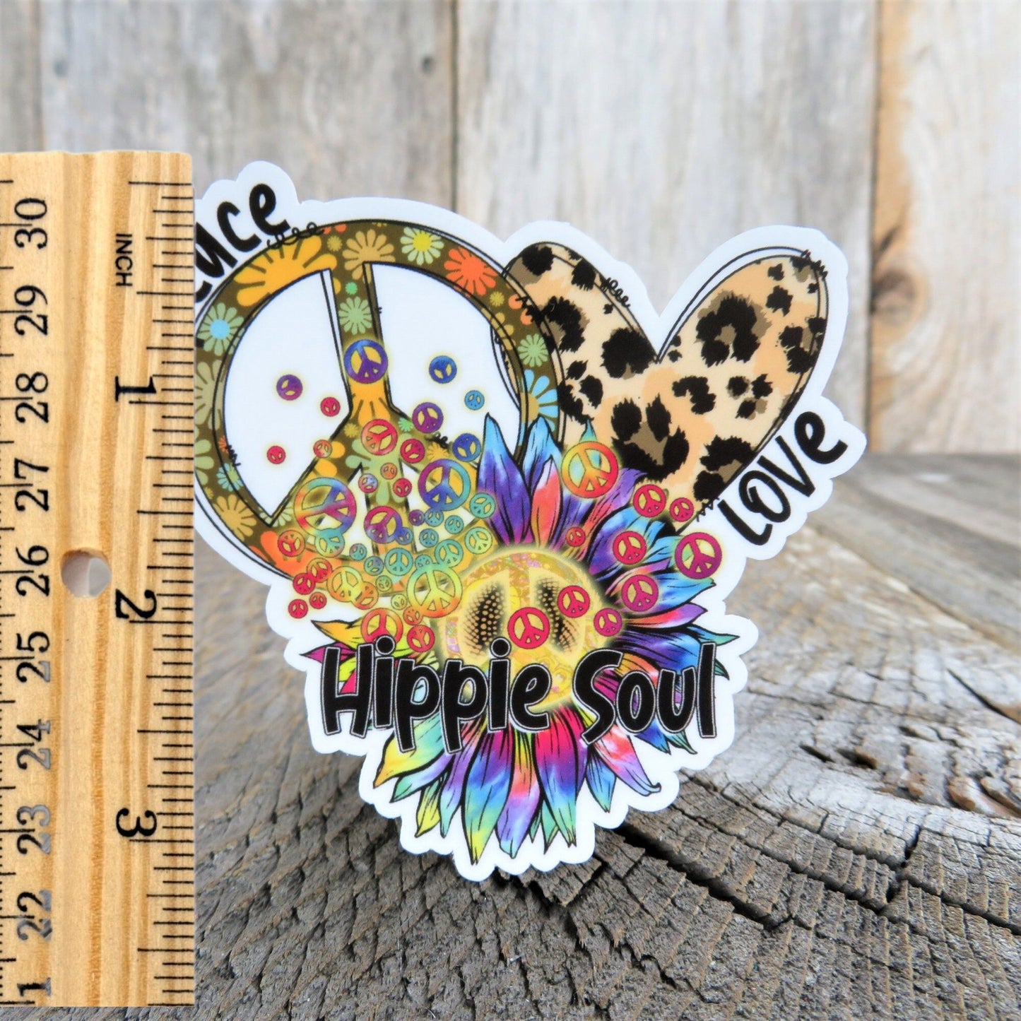 Peace Love Hippie Soul Sticker Peace Sign Heart Bright Colored Retro Hippie Flowers Waterproof Car Water Bottle Laptop