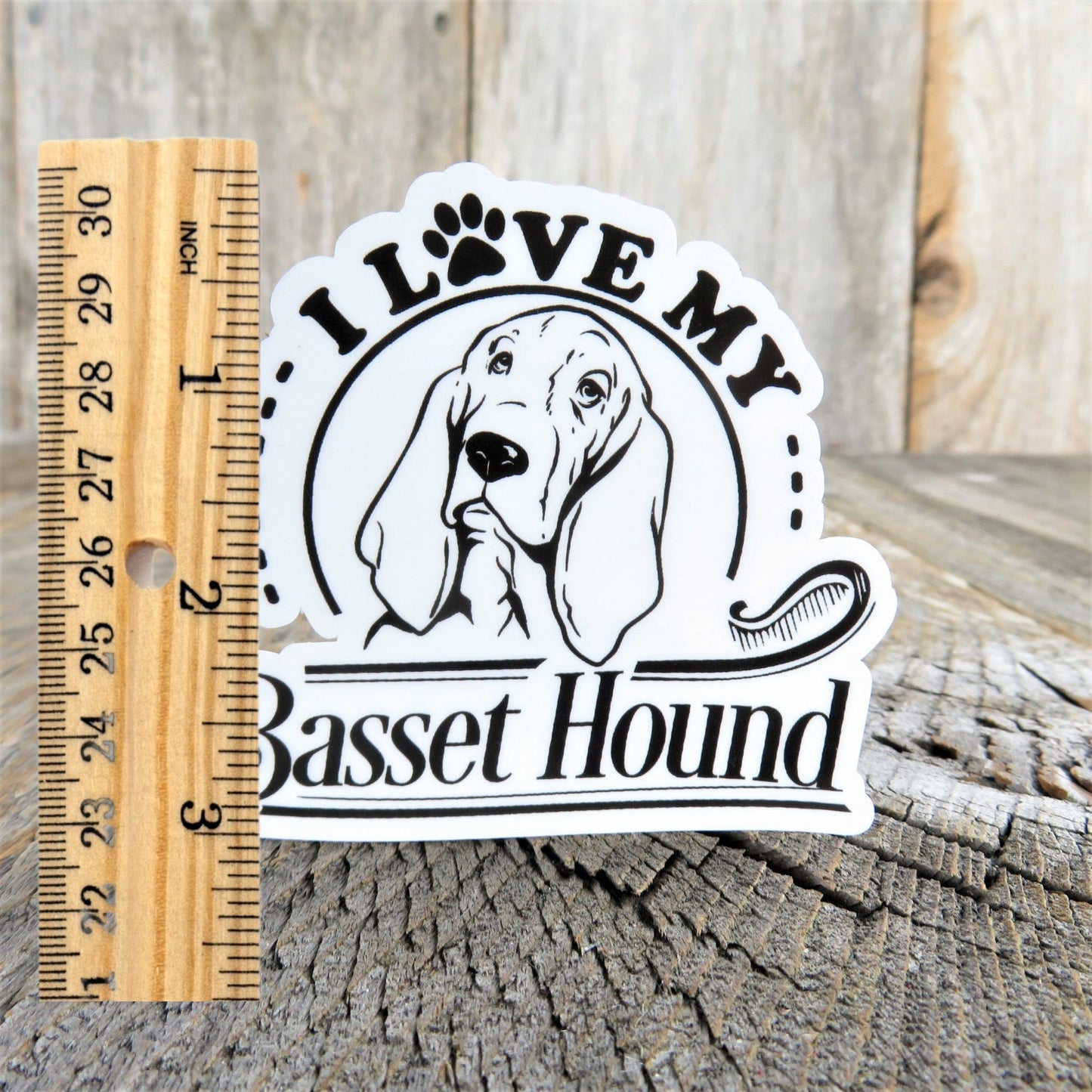 I Love My Basset Hound Dog Sticker Decal Black and White Waterproof Dog Lover Gift for Car Water Bottle Laptop