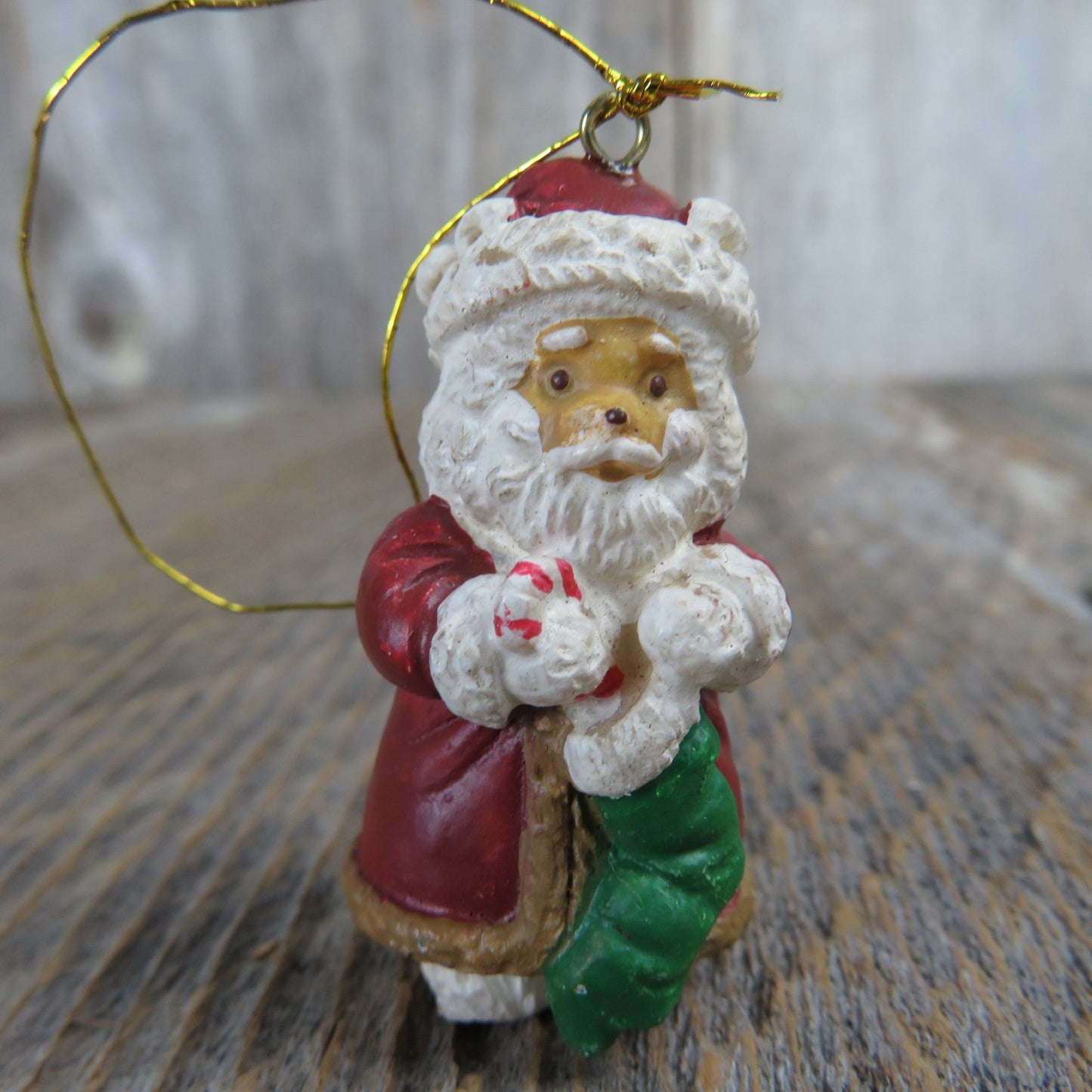 Vintage Santa Teddy Bear Ornament Rustic with Stocking Christmas