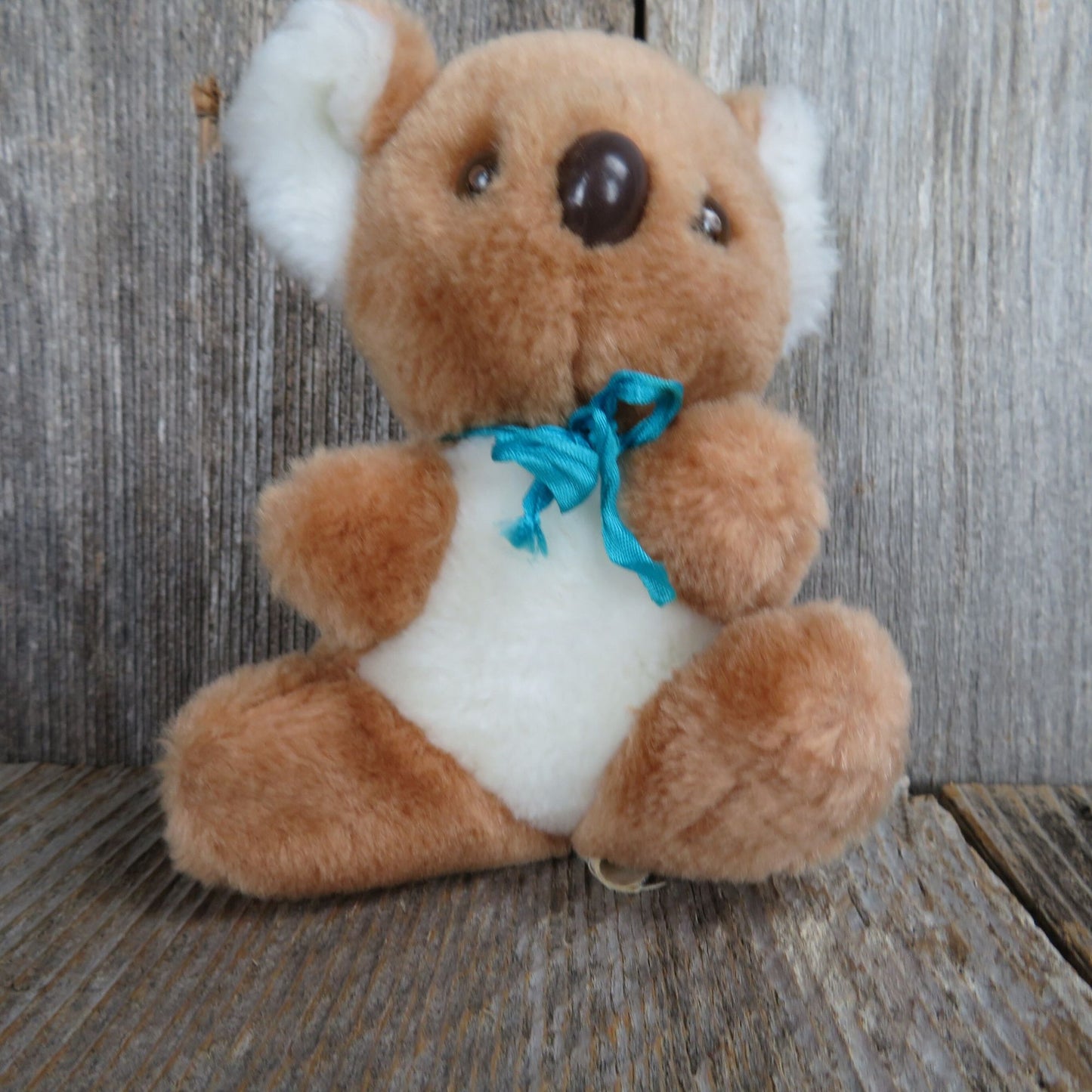 Vintage Koala Bear Plush Tan Brown White Belly Blue Bow Stuffed Animal Steven MFG