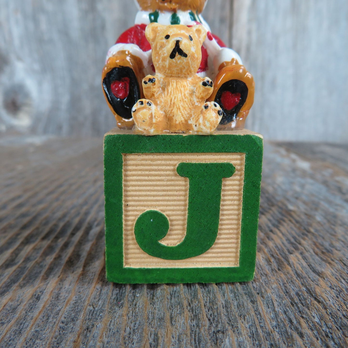 Vintage Bears on Alphabet Block Ornament Silvestri Wooded Block Santa Hat