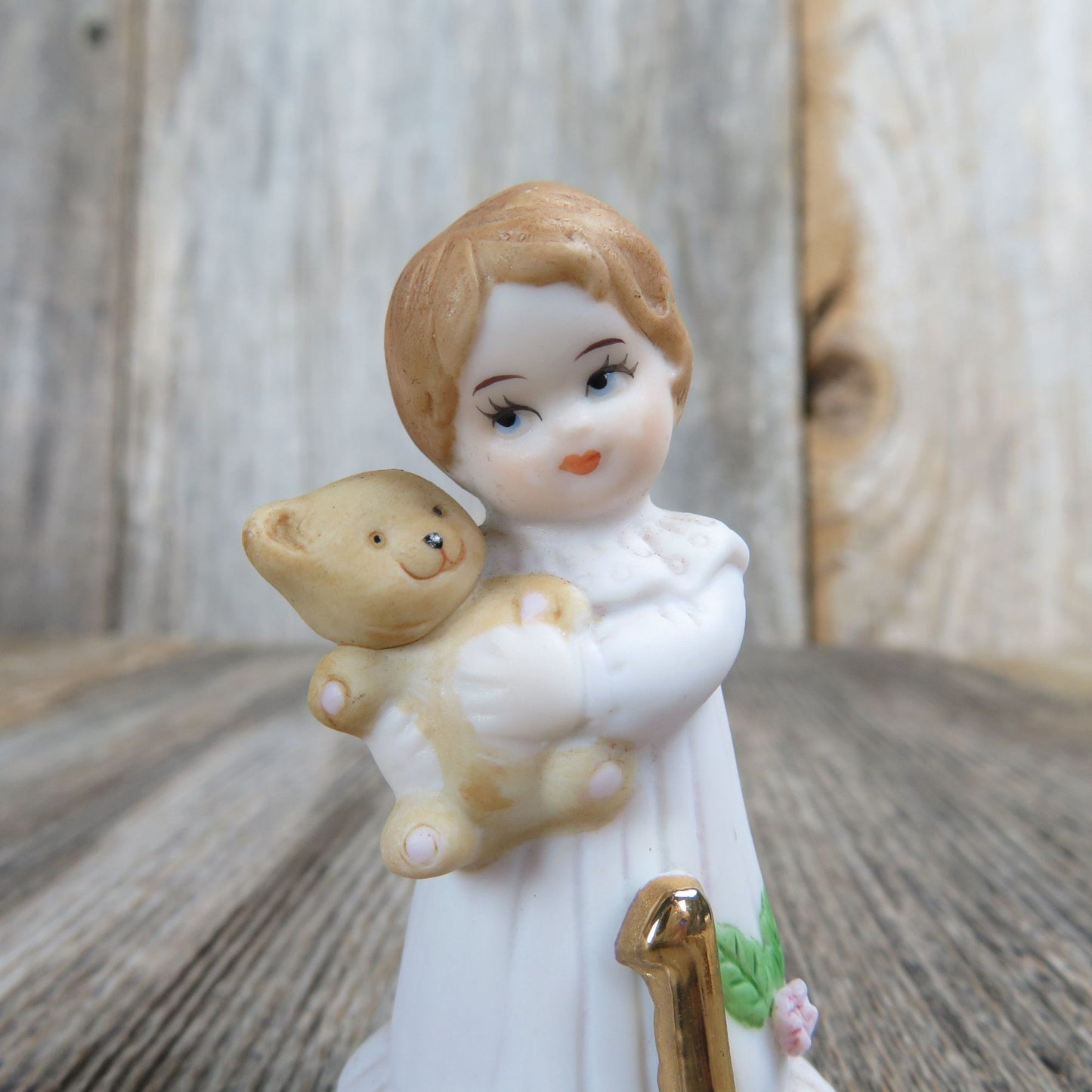Growing Up Birthday Girl Enesco Figurine 1st Year Cake Topper 1982 Child One Year Teddy Bear