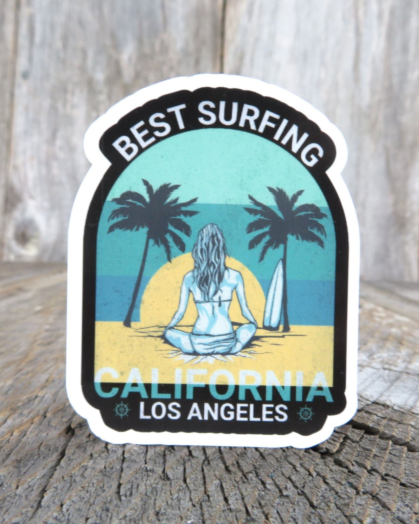 Best Surfing Los Angeles Sticker California Summer Lovers Surfers Palm Trees Waterproof Travel Souvenir Water Bottle Laptop